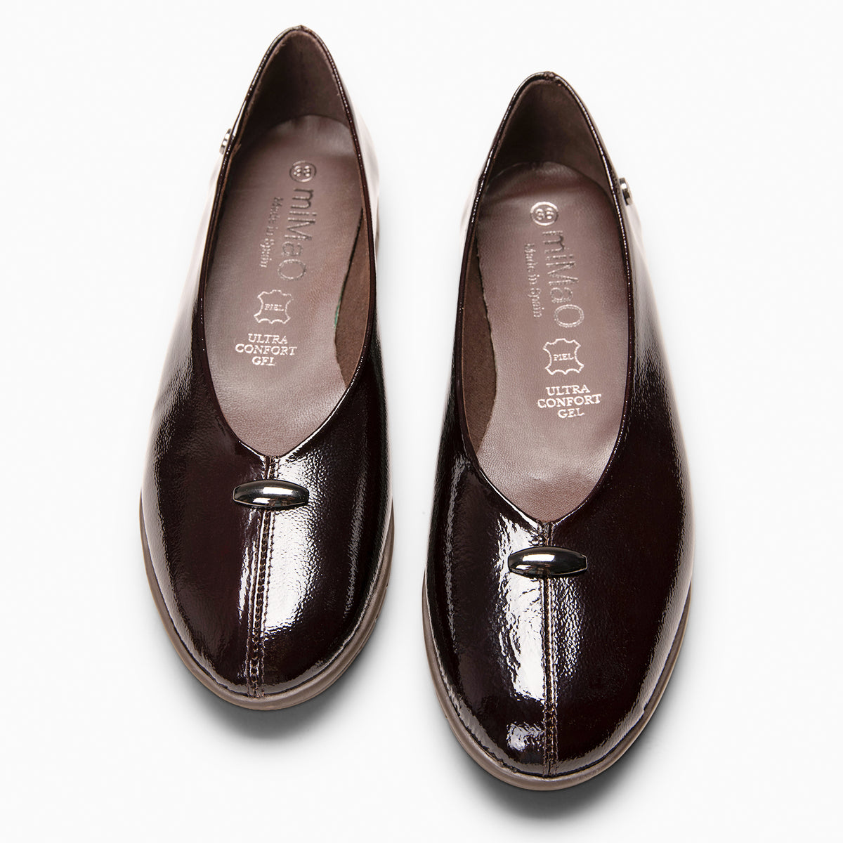 MALENA - Ballerines à talon compensé en cuir vernis MARRON