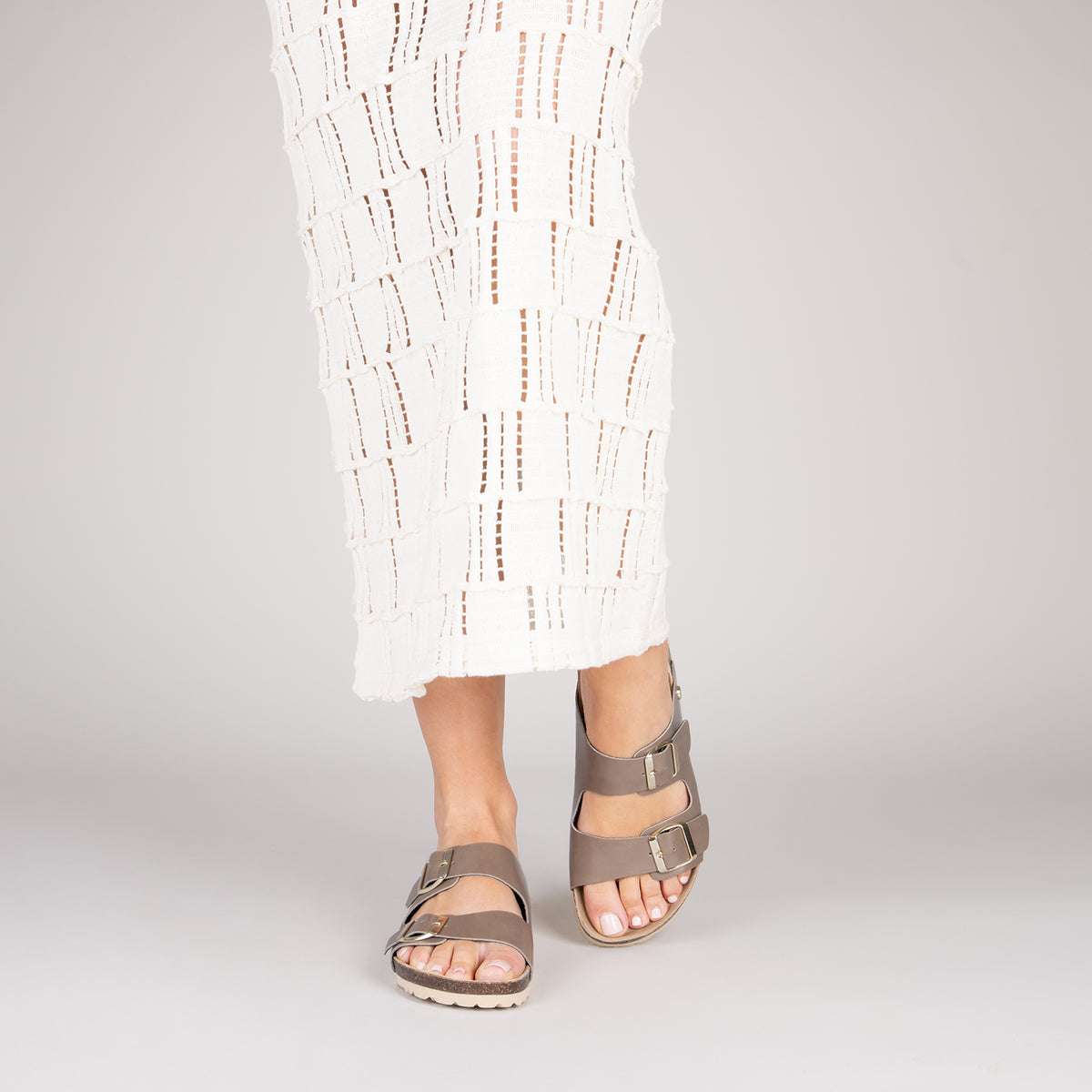 BALI - Sandalia plana con doble hebilla BIO TAUPE