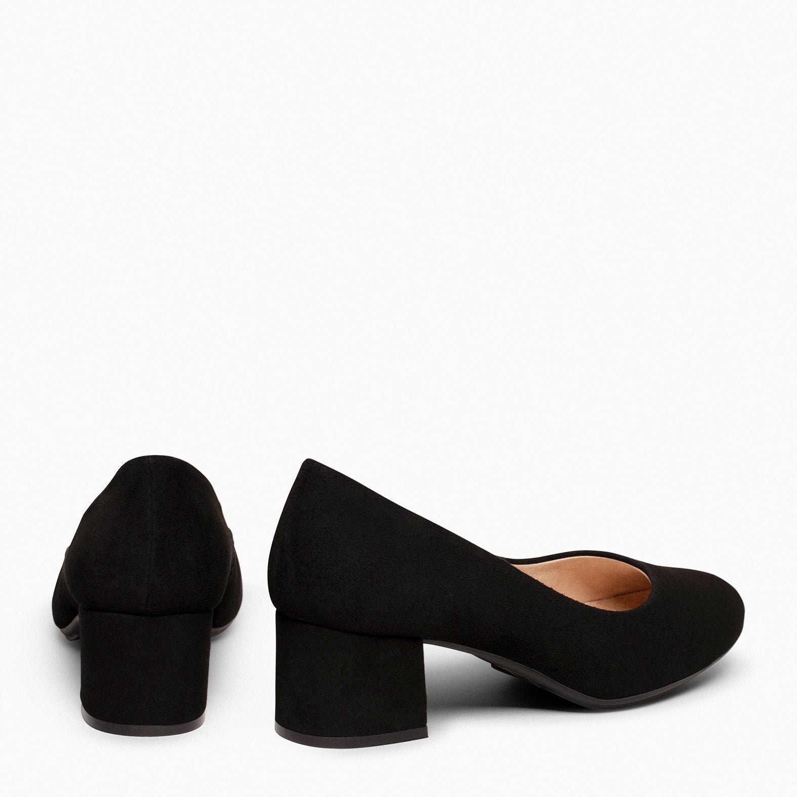 URBAN ROUND - BLACK SUEDE LEATHER LOW HEELS