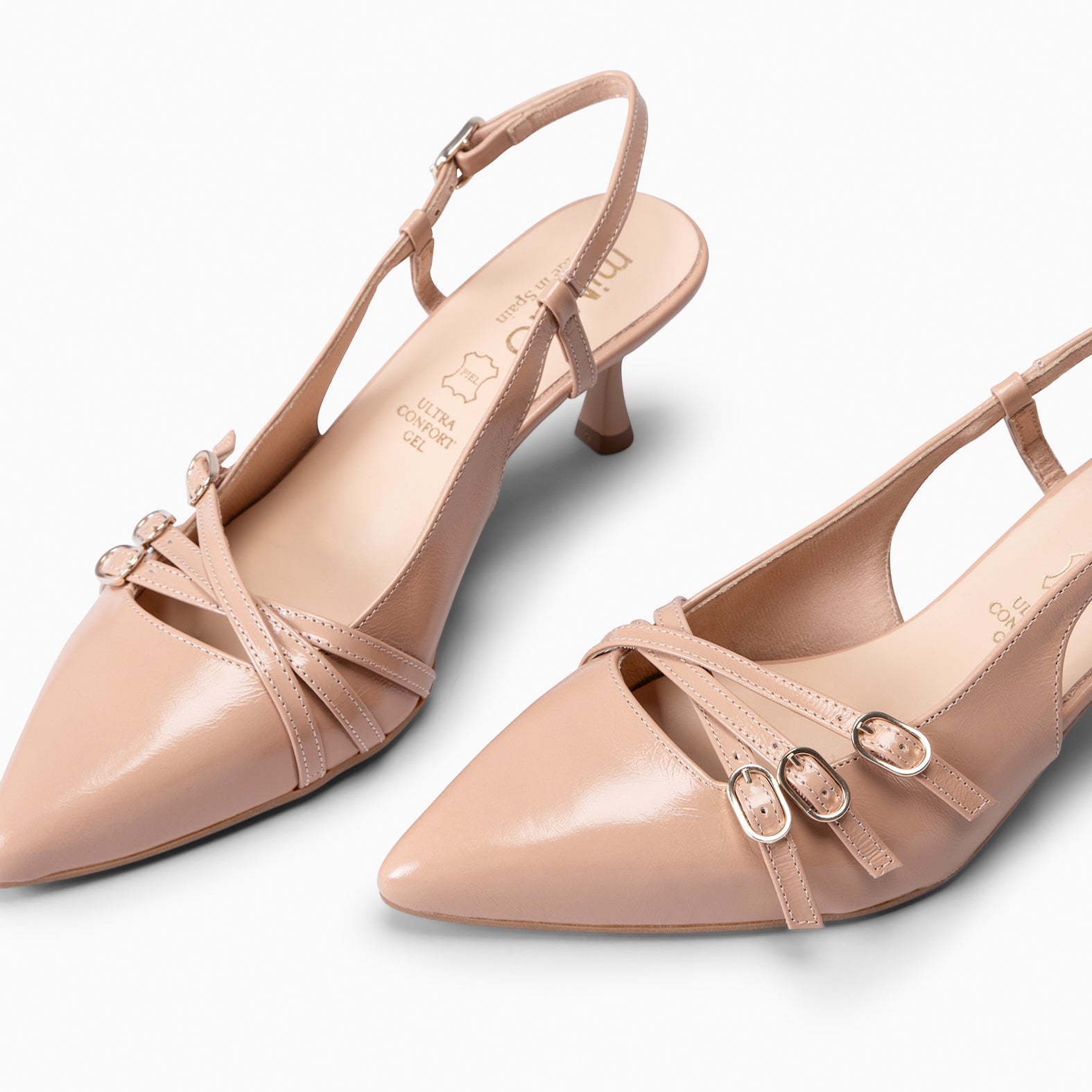 RITA - NUDE LOW HEELED SLING-BACK