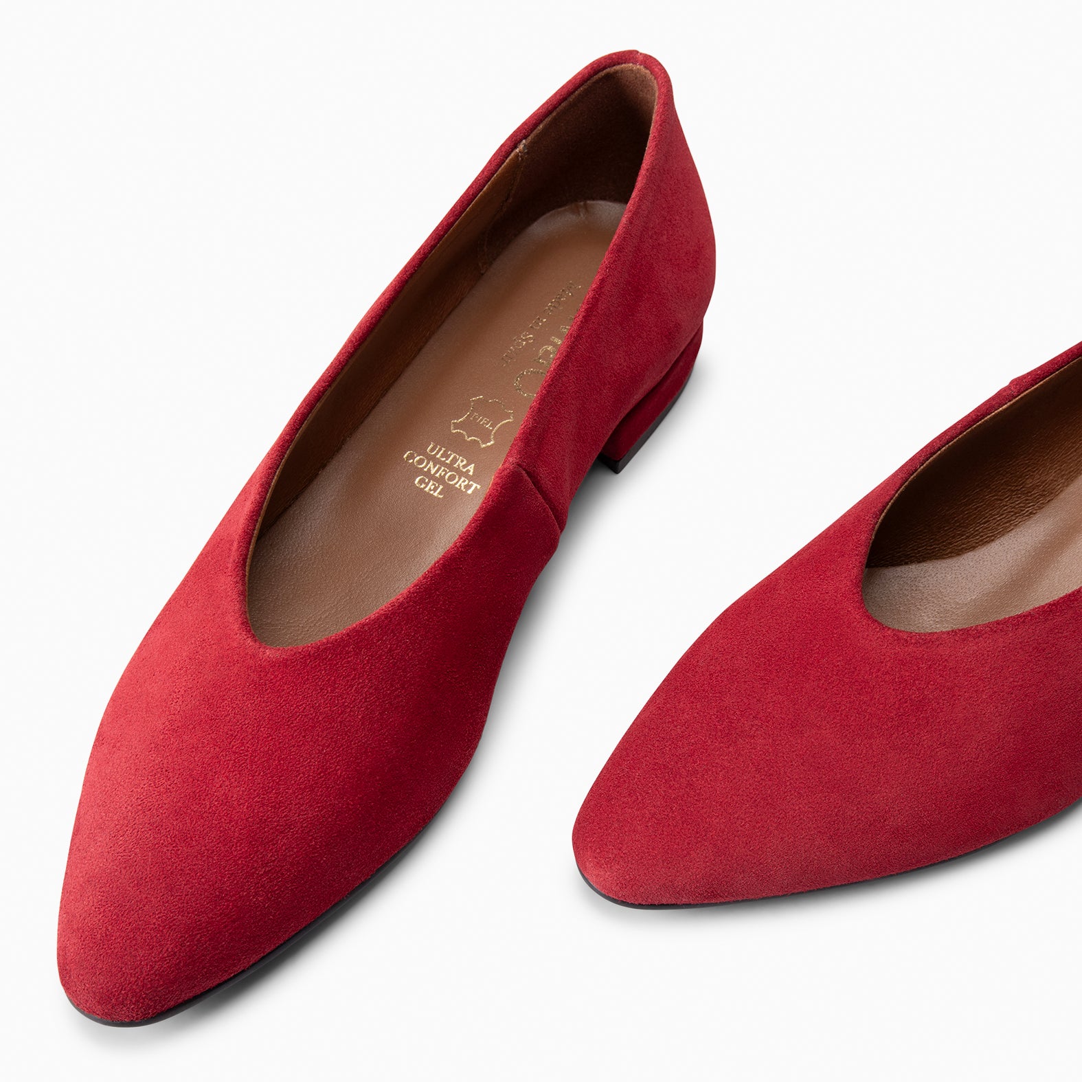 URBAN LACY - Bailarina con tacón bajo en piel de serraje ROJO