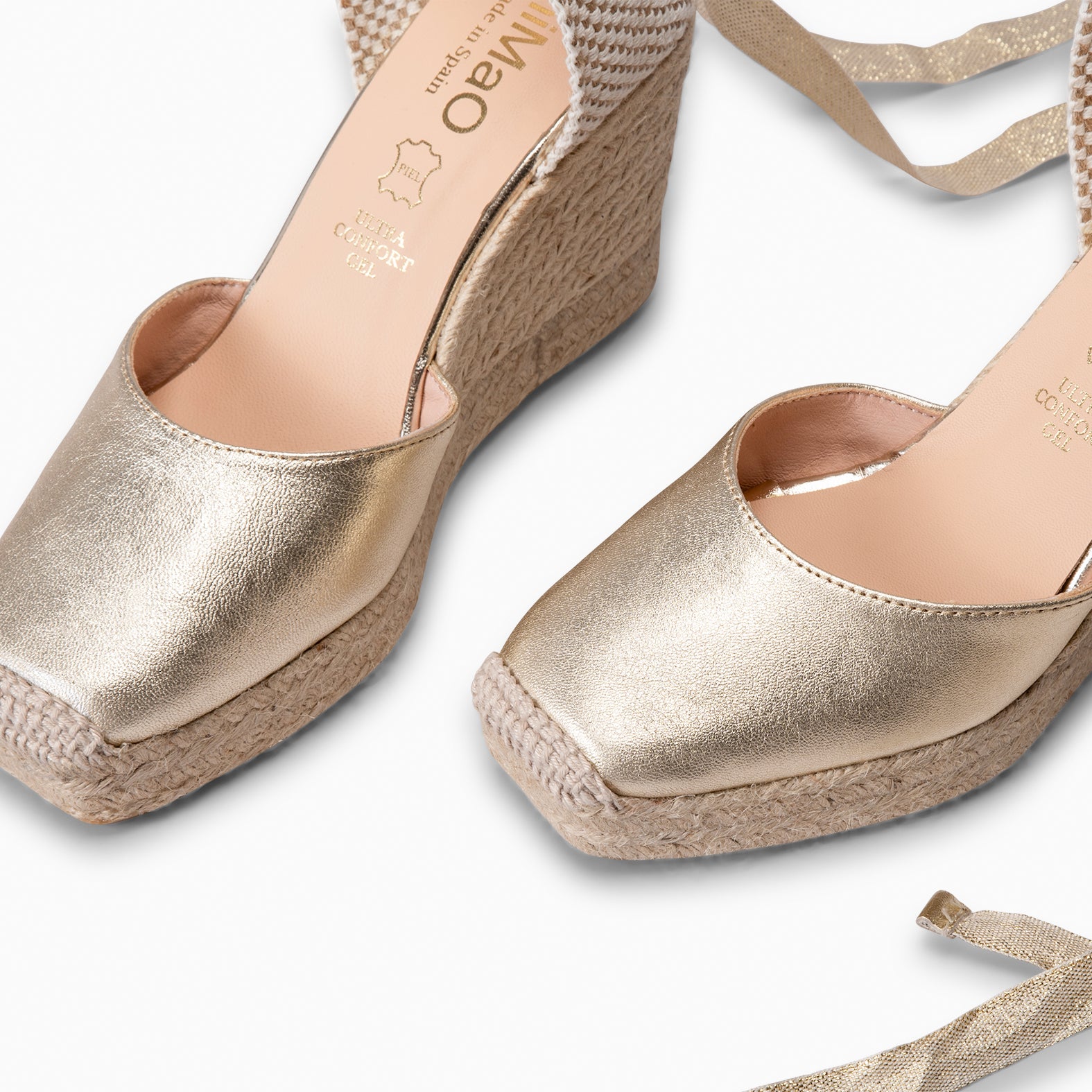 MOMBASA - Espadrilles compensées à ruban DORÉ