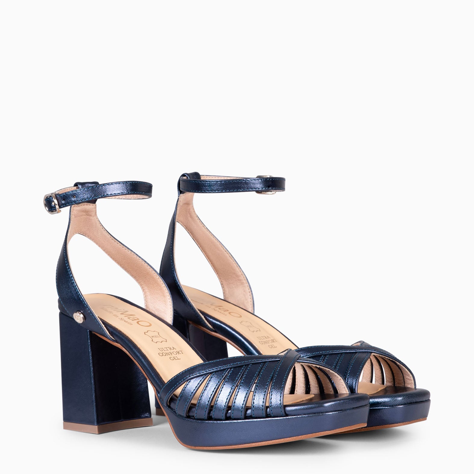 CRISTEL - SANDALIAS ELEGANTES DE TACÓN DE VESTIR MARINO