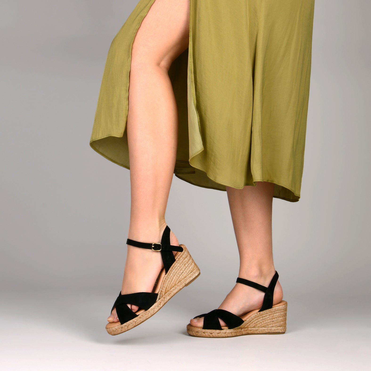 CALPE – Espadrilles à talon en daim NOIR