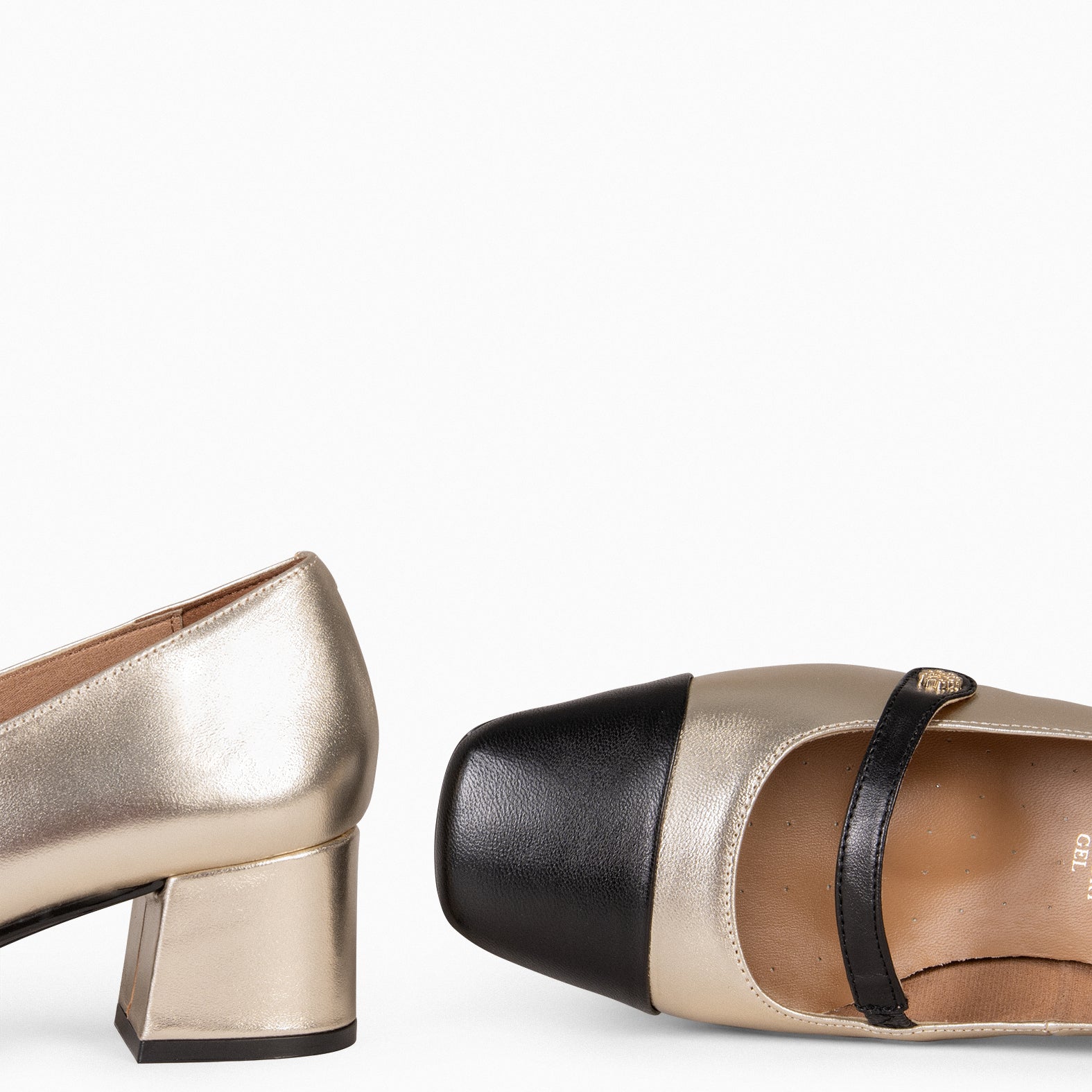 MARGOT – GOLDEN Heel Mary-Jane with BLACK toe