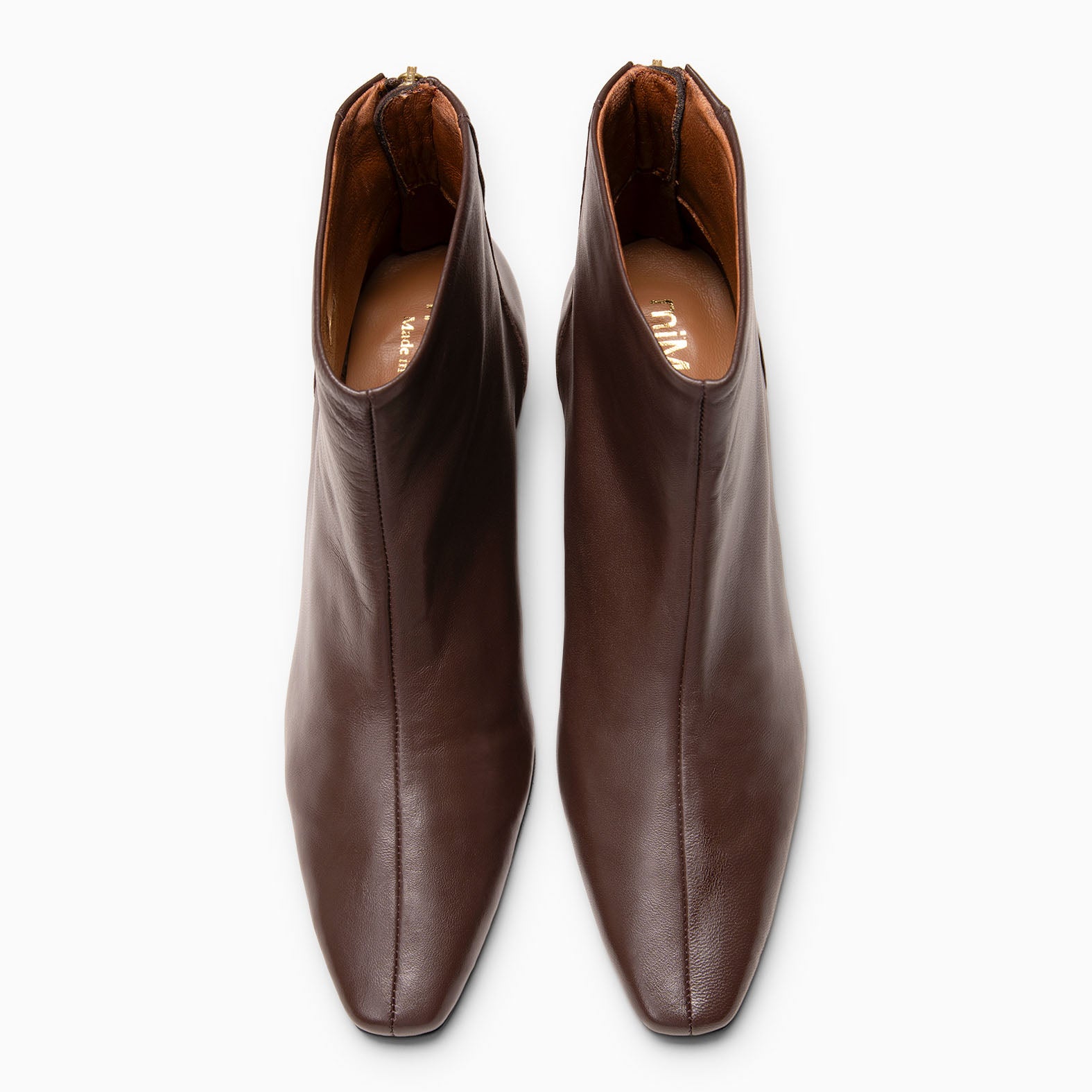 LUISA - Bottines à talon kitten et zip arrière en cuir CAFÉ