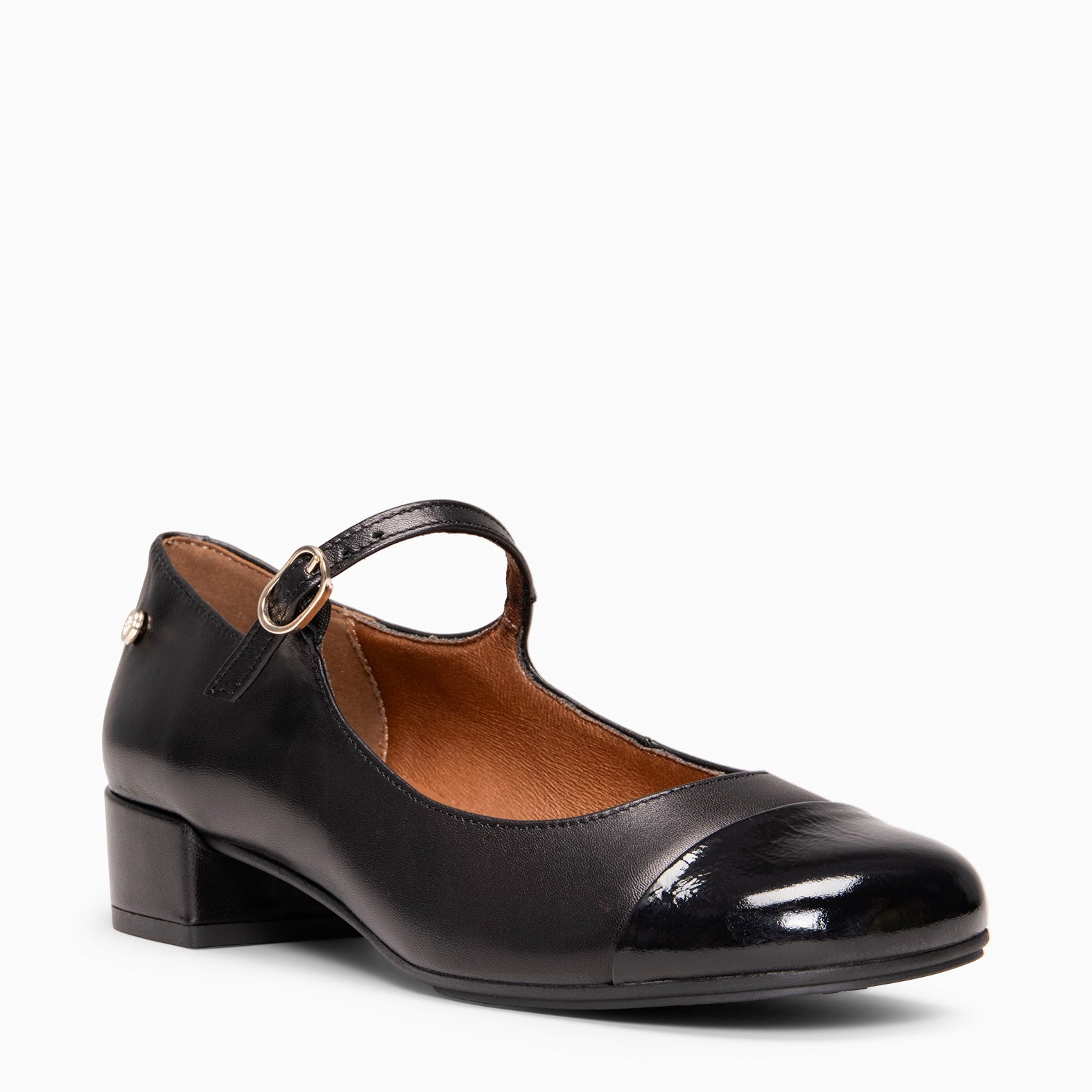 FLORA - Mercedita con tacón de piel bicolor NEGRO