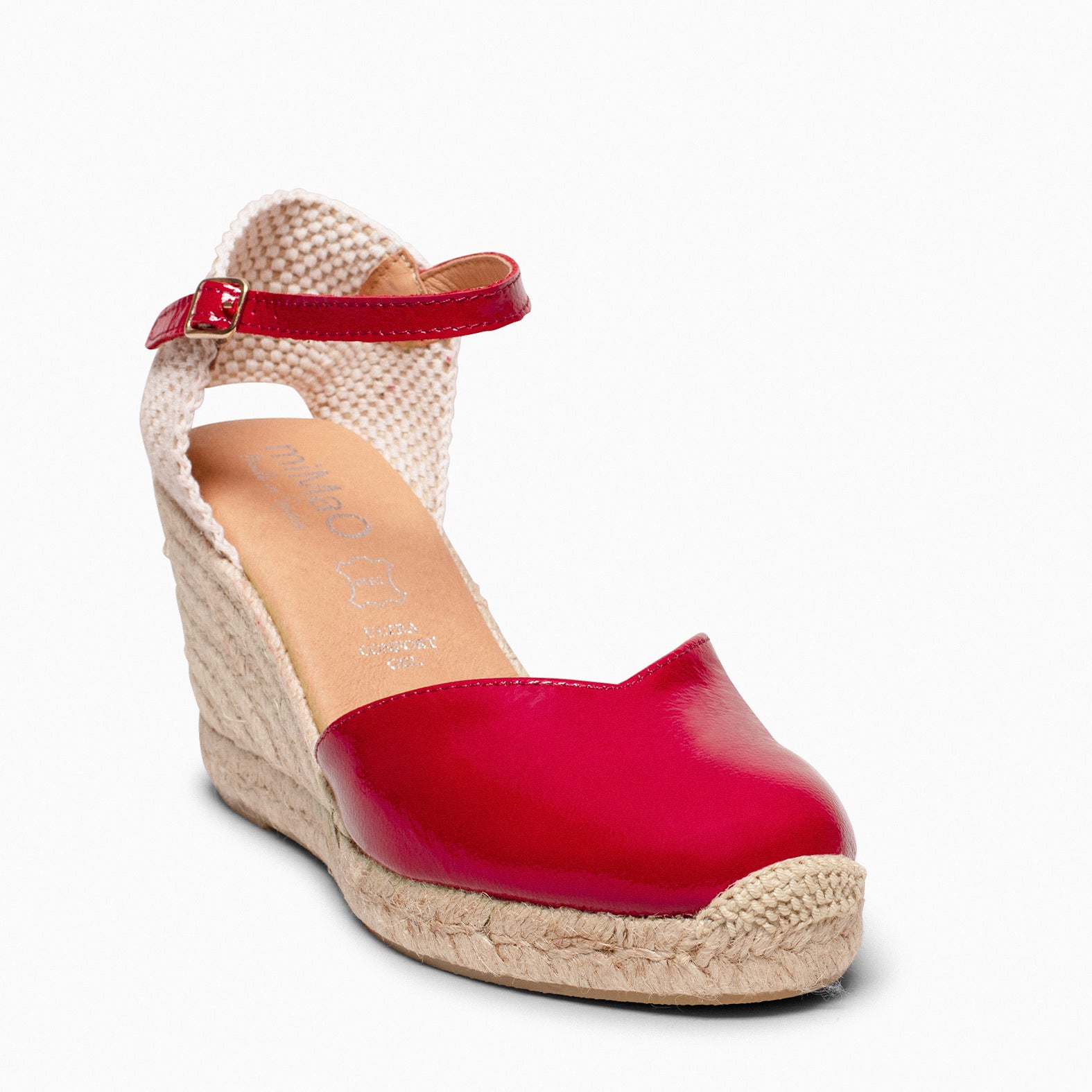 NERJA CHAROL – Espadrilles à talon haut en cuir vernis ROUGE