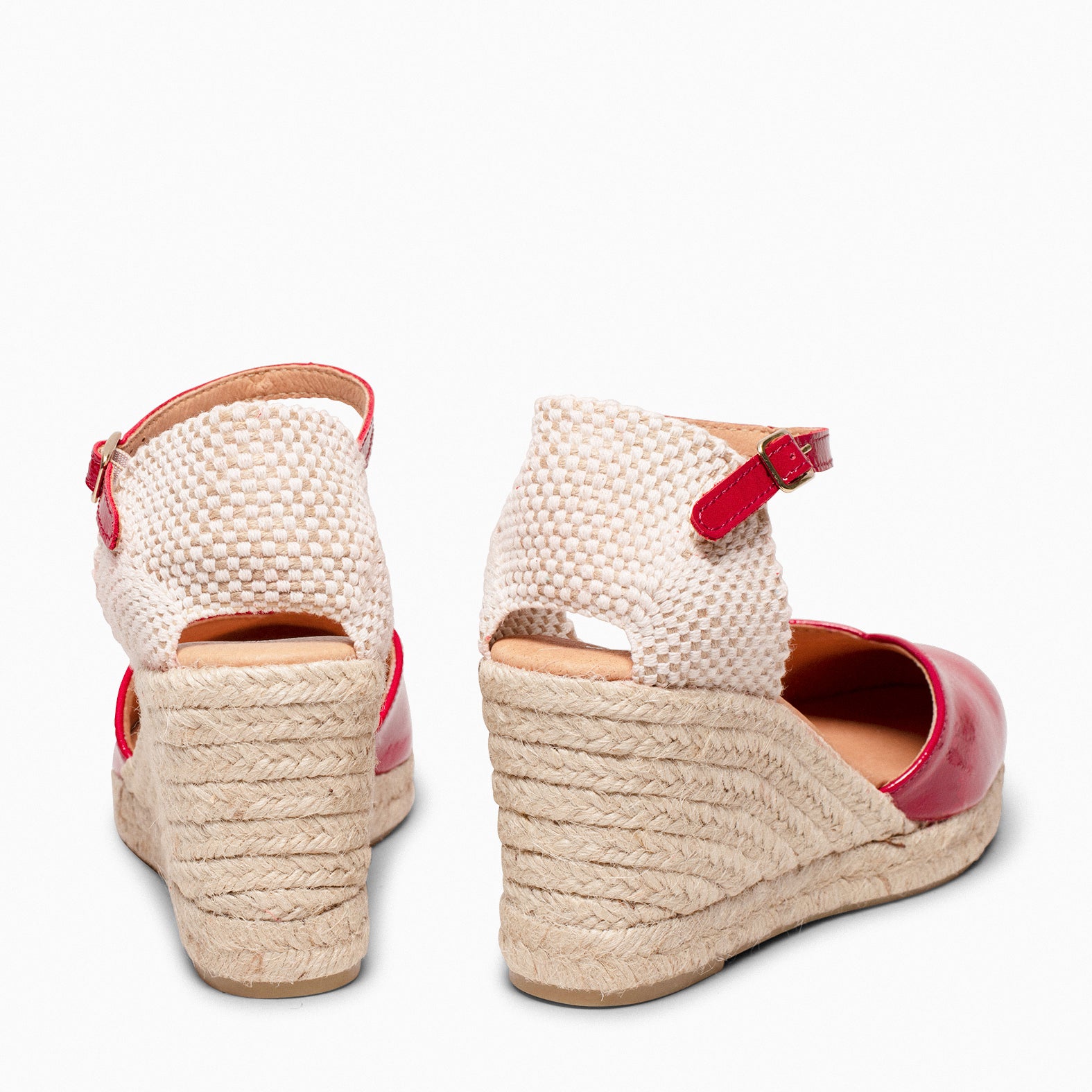 NERJA CHAROL - Espadrilles à talon haut en cuir vernis ROUGE