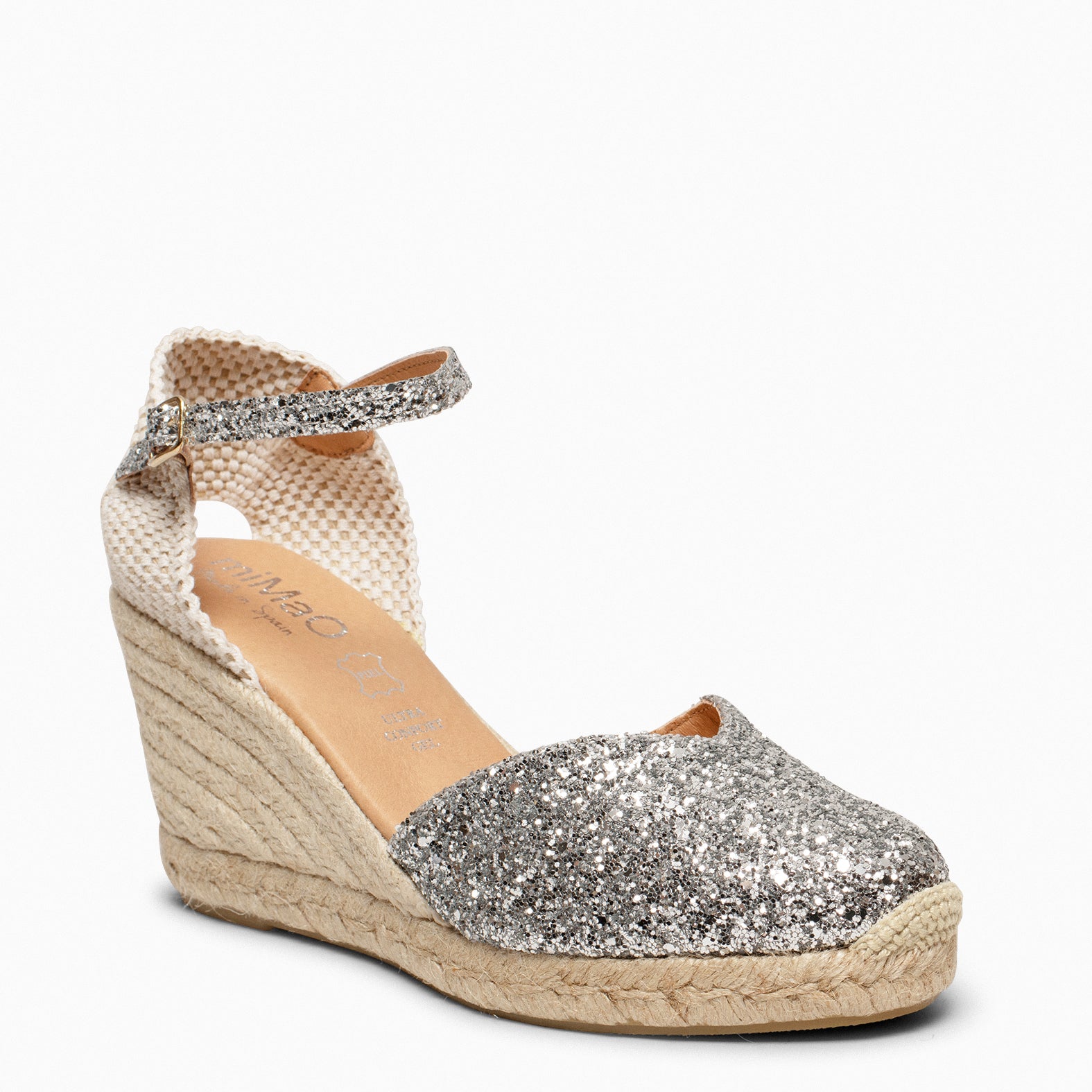 NERJA GLITTER - SILVER GLITTER ESPADRILLE WEDGE SHOES