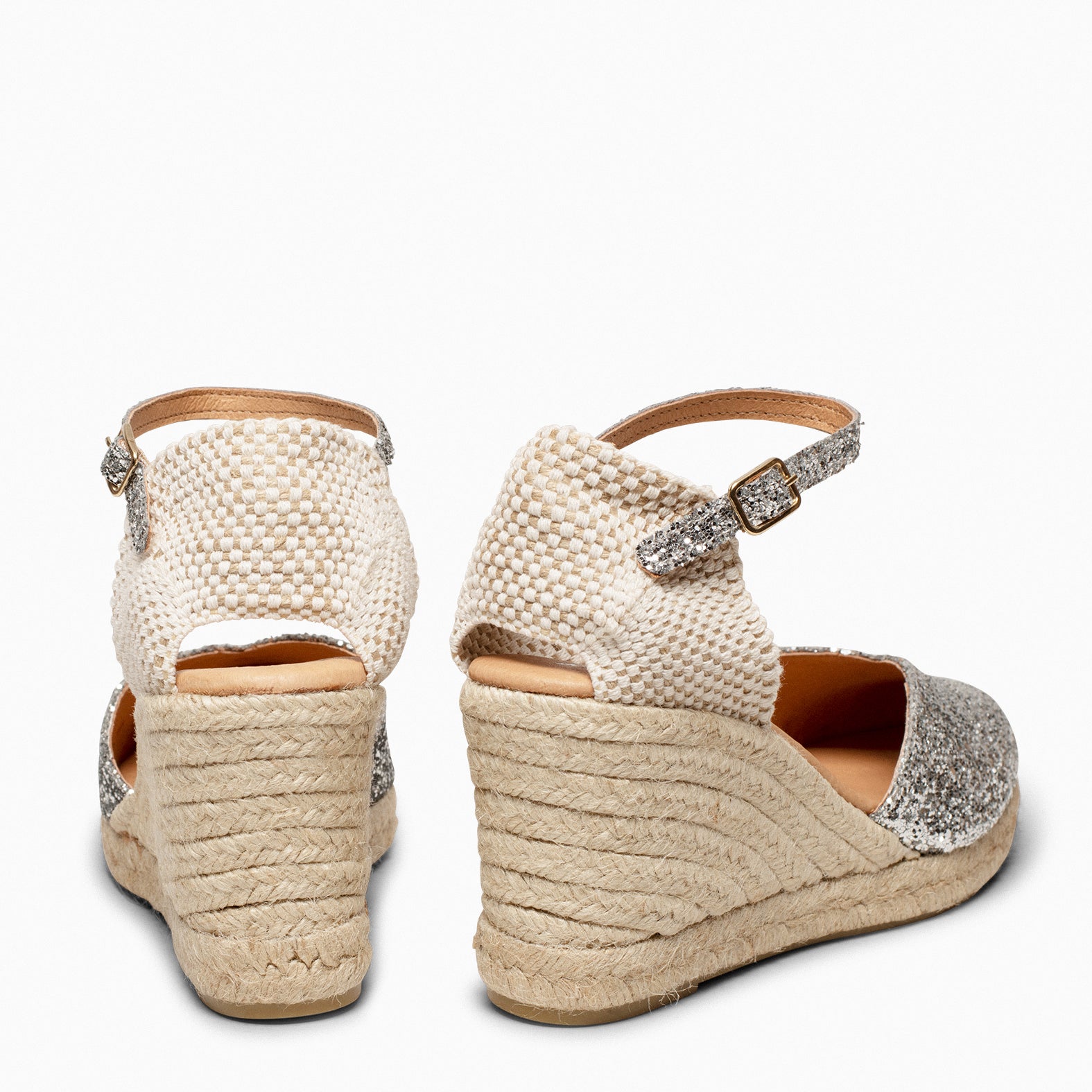 NERJA GLITTER - SILVER GLITTER ESPADRILLE WEDGE SHOES