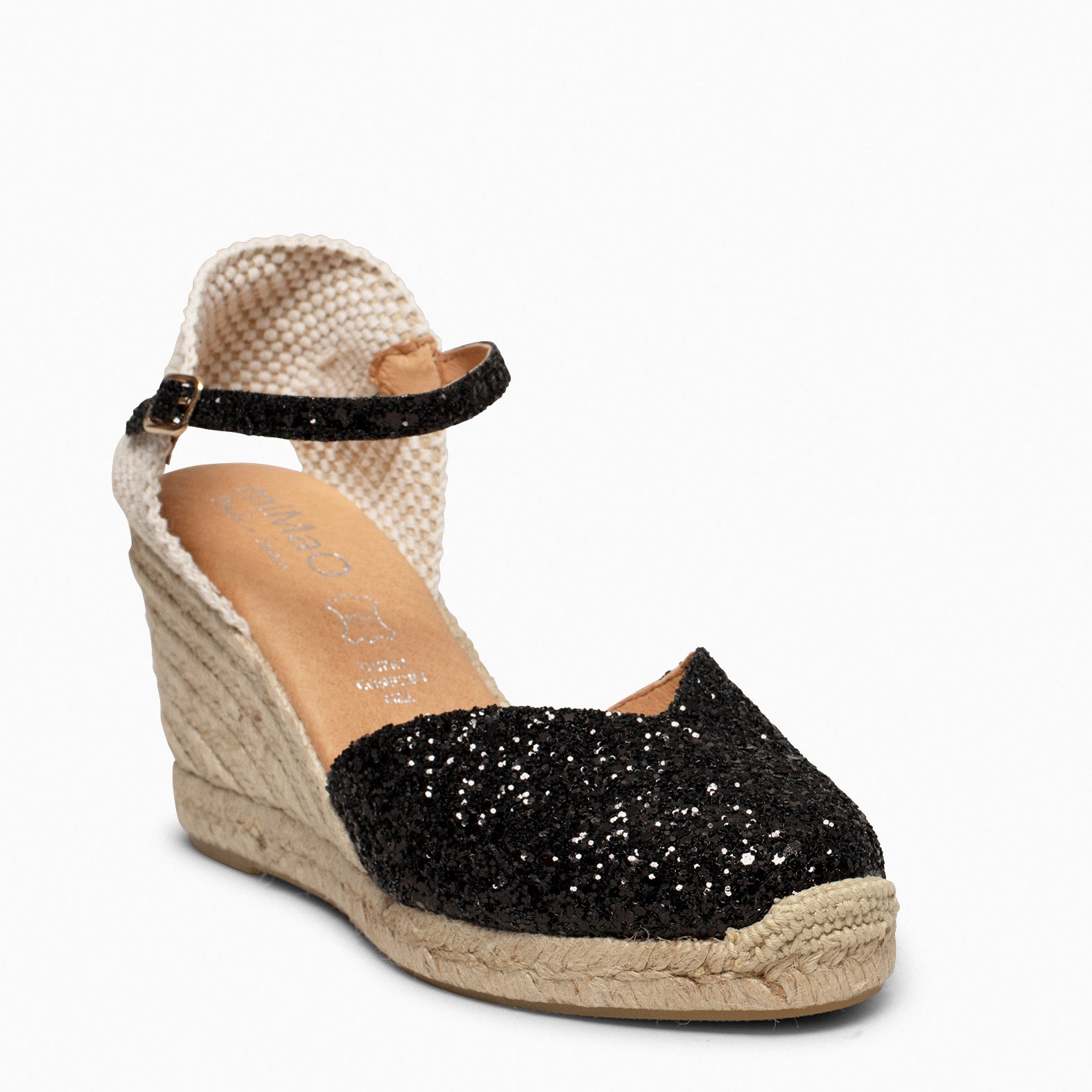 NERJA GLITTER - BLACK ESPADRILLE WEDGE SHOES
