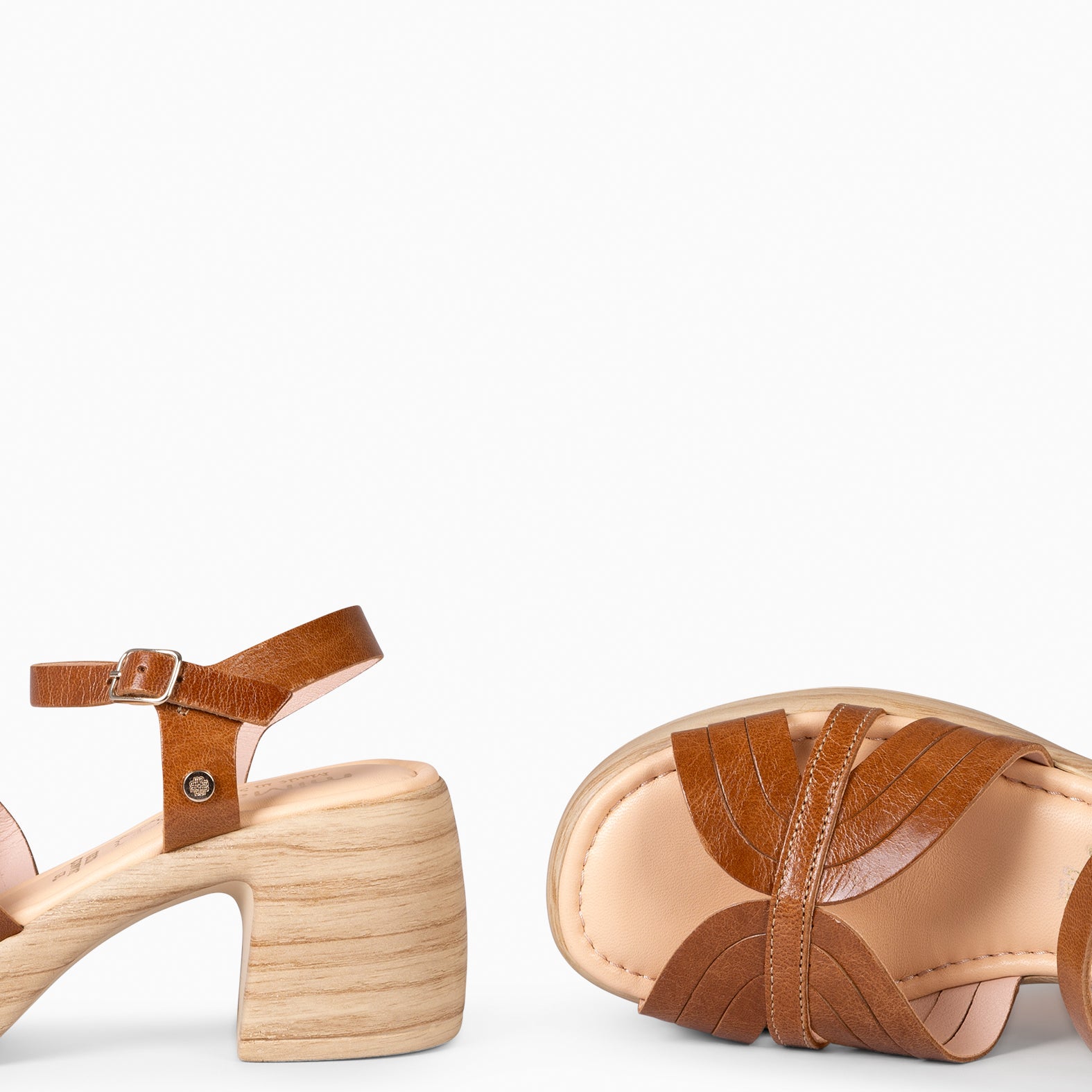 LANCY - SANDALIAS CASUAL DE TACÓN CAMEL