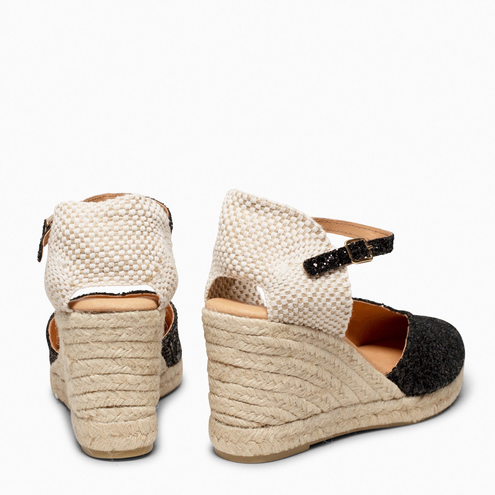 NERJA GLITTER - BLACK ESPADRILLE WEDGE SHOES