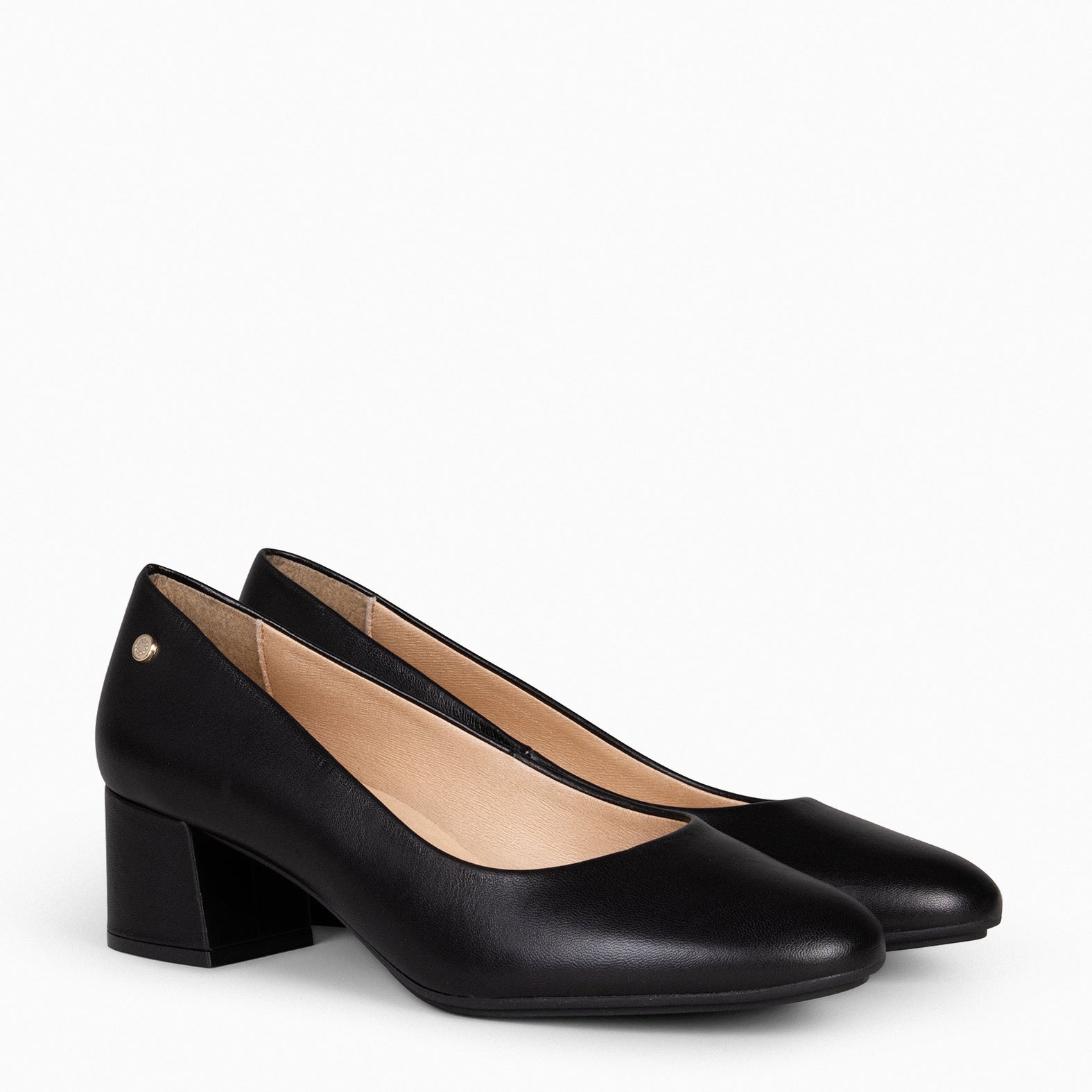 URBAN ROUND - BLACK NAPPA LEATHER LOW HEELS