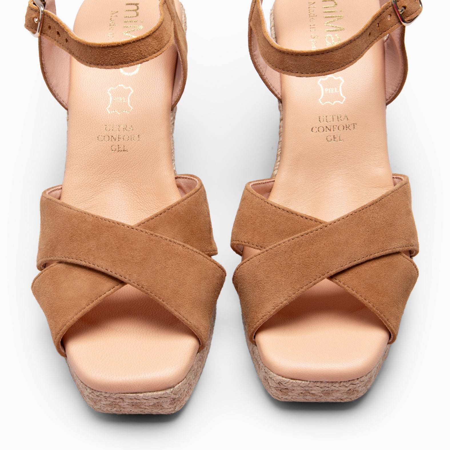 VERA - Cuña de esparto de ante coñac