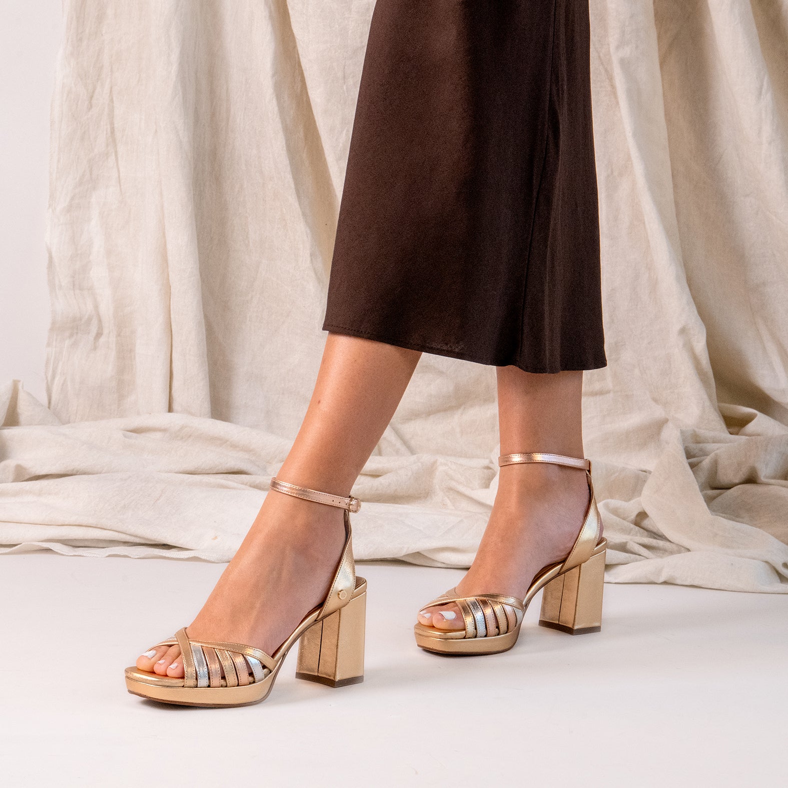 CRISTEL - SANDALIAS ELEGANTES DE TACÓN DE VESTIR MULTIMETAL