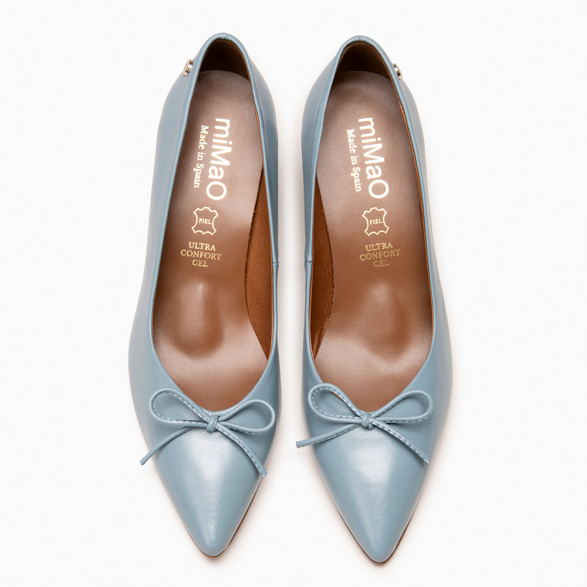 MONI - BLUE Leather pointed toe pumps with slim heel and bow