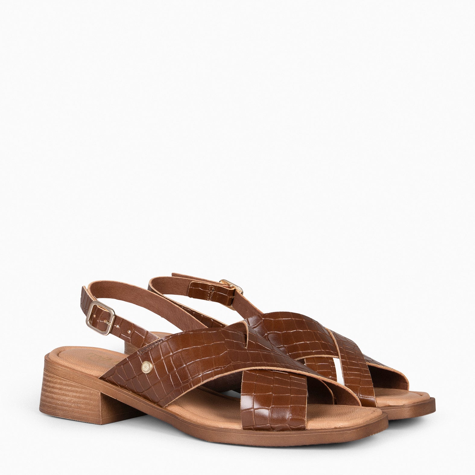 BETANIA - sandálias rasas em couro com gravação efeito crocodilo
