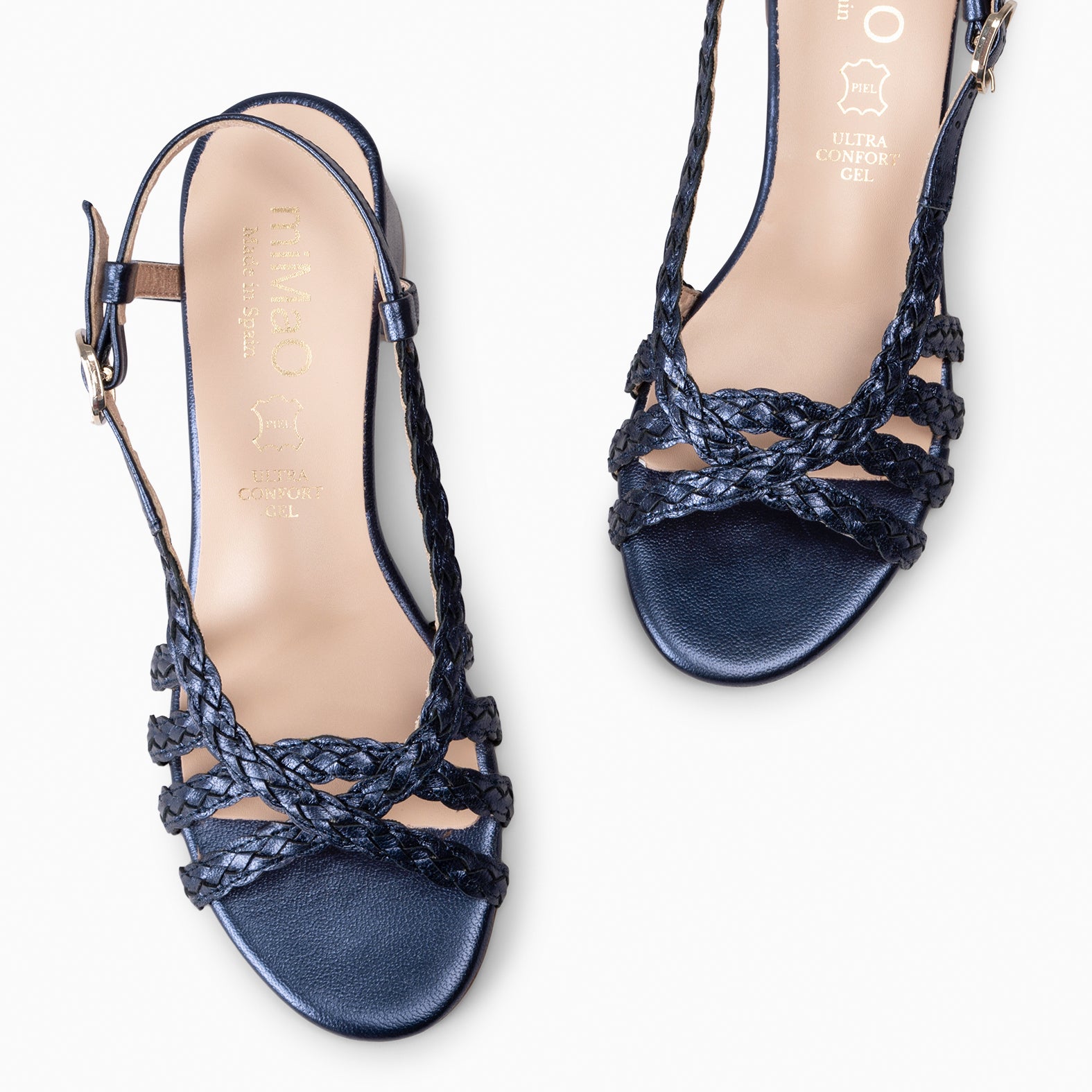 LINA - Sandales en cuir tressé BLEU MARINE