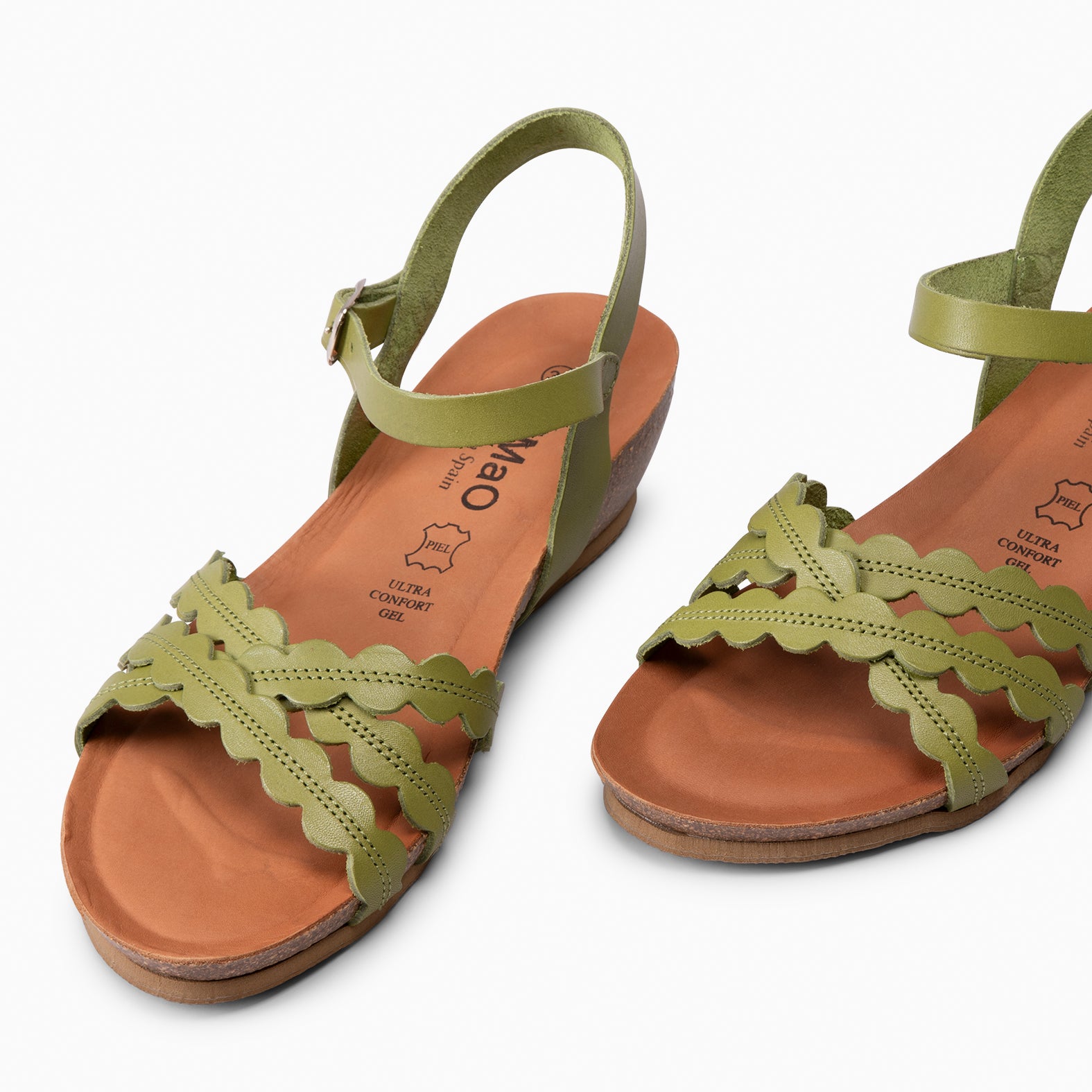 MALTA – Sandales à talon compensé en liège VERT