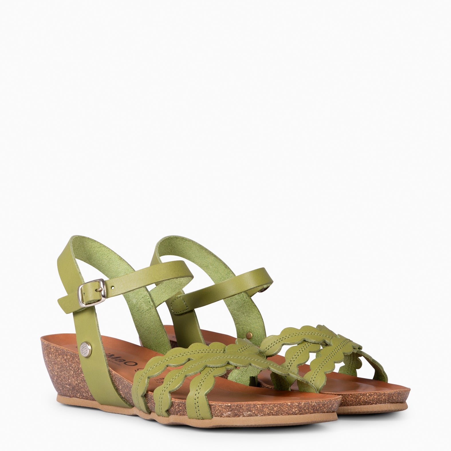 MALTA – Sandales à talon compensé en liège VERT