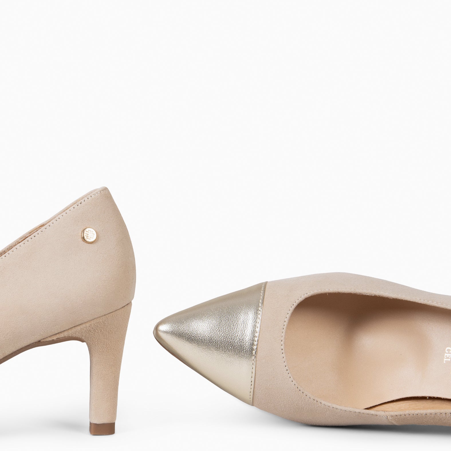 LILLY S – CAMEL AND GOLDEN TWO-TONE HEELED SHOES