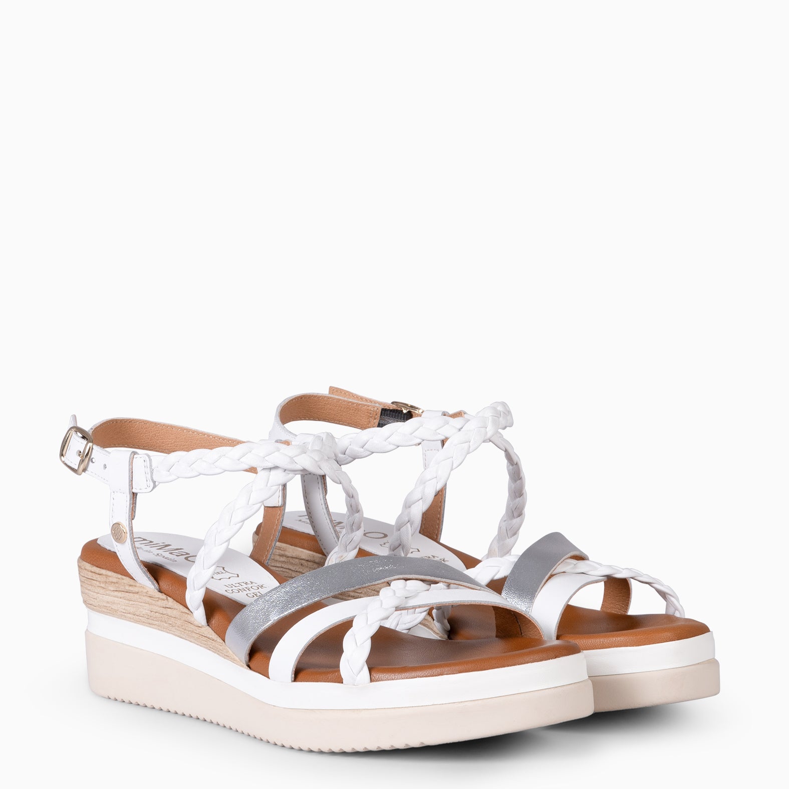 GLADYS - WHITE AND SILVER BICOLOR WEDGE SANDAL