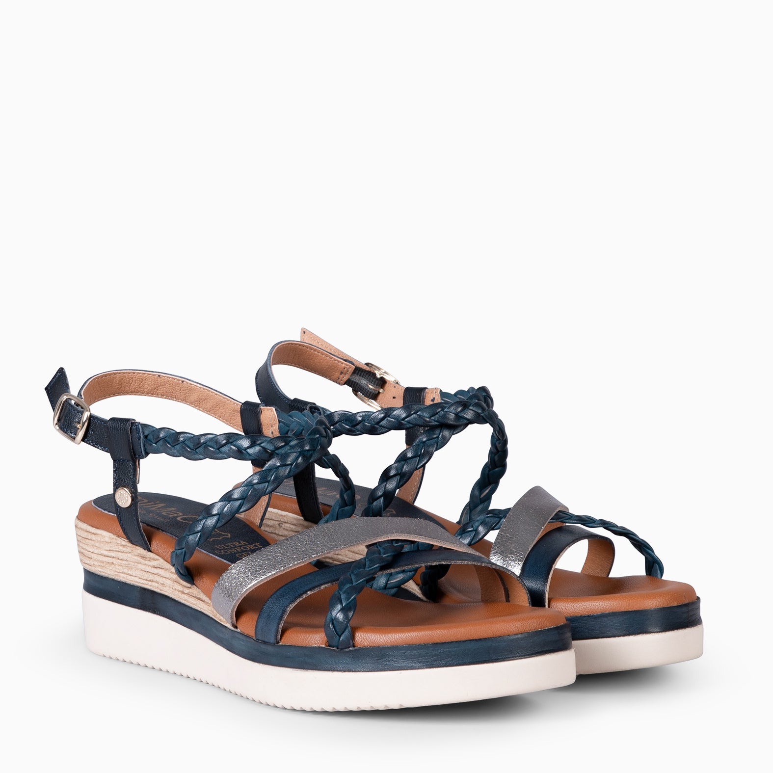 GLADYS - NAVY AND LEAD BICOLOR WEDGE SANDAL