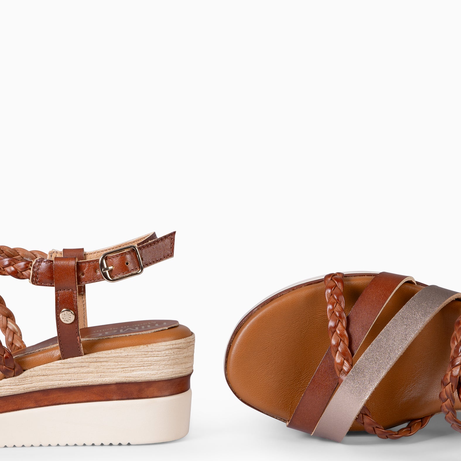 GLADYS - SANDALIA BICOLOR CON CUÑA CAMEL