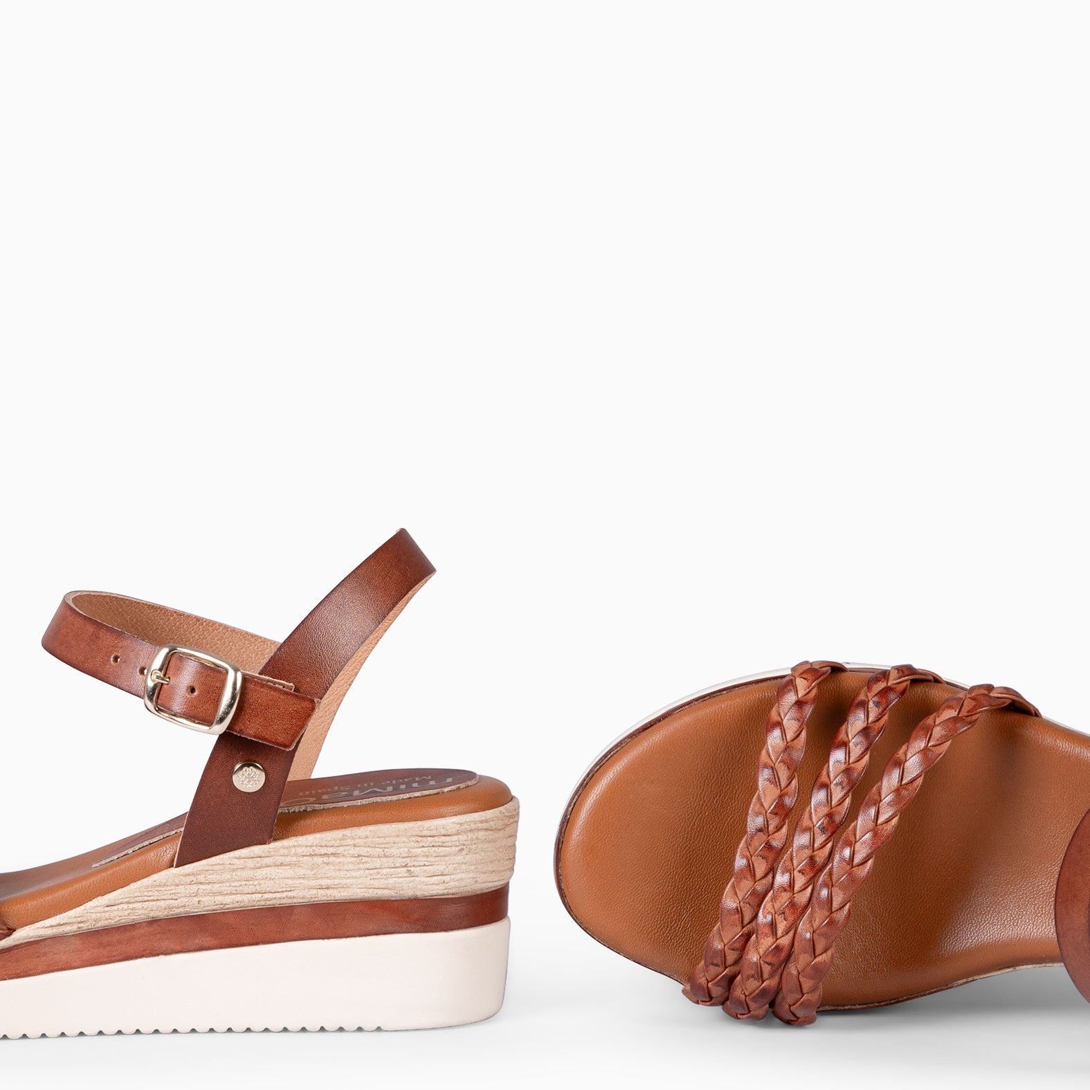 ADAYA – Sandales à talon compensé et lanières tressées CAMEL