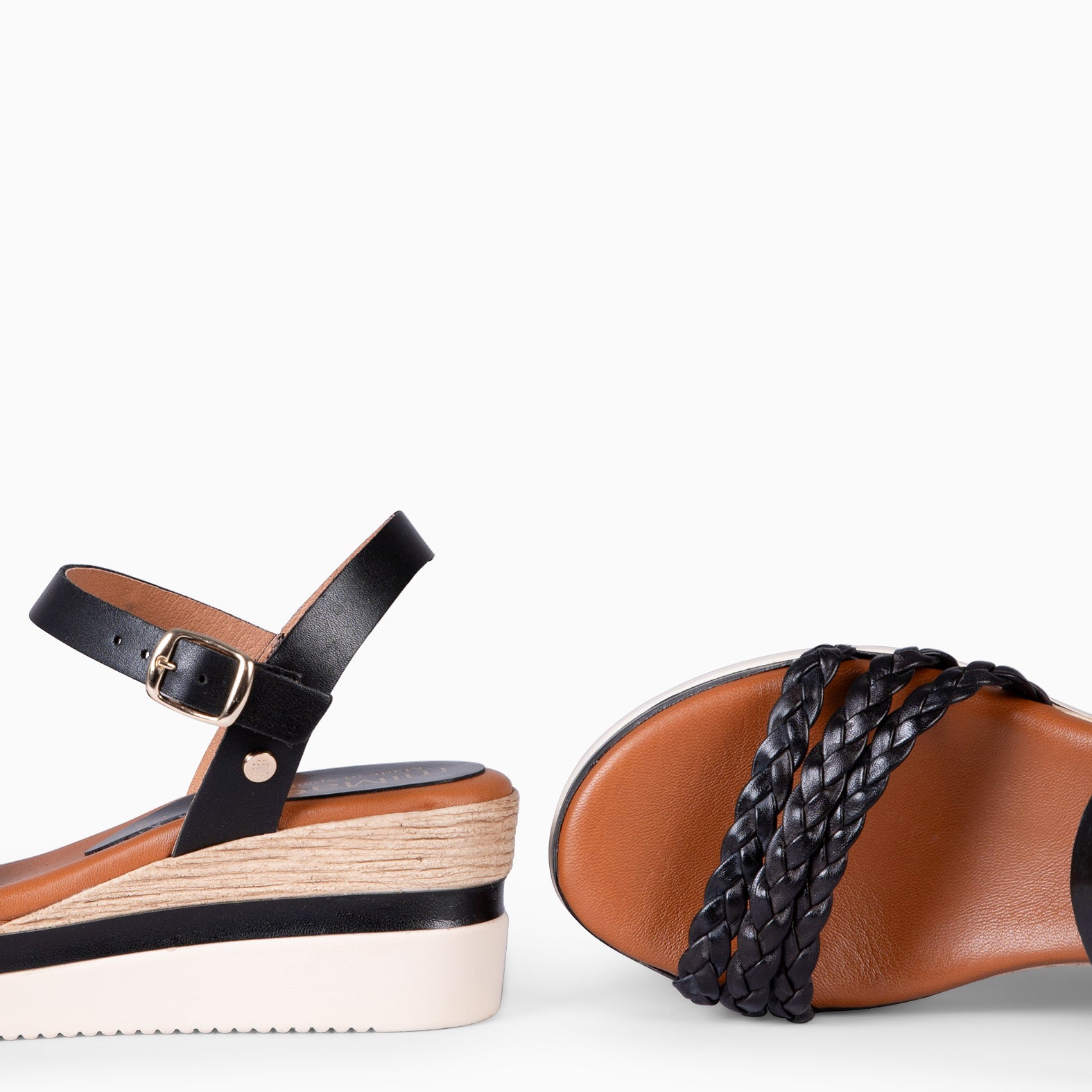 ADAYA – Sandales à talon compensé et lanières tressées NOIR