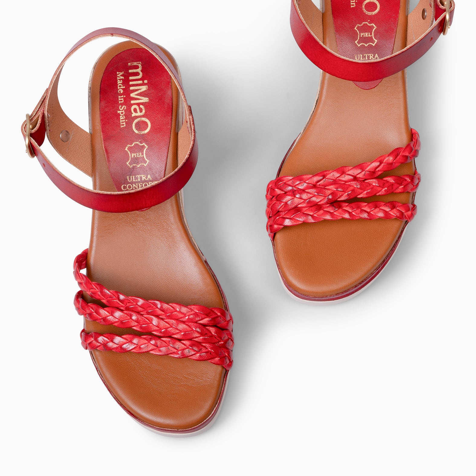 ADAYA – Sandales à talon compensé et lanières tressées ROUGE