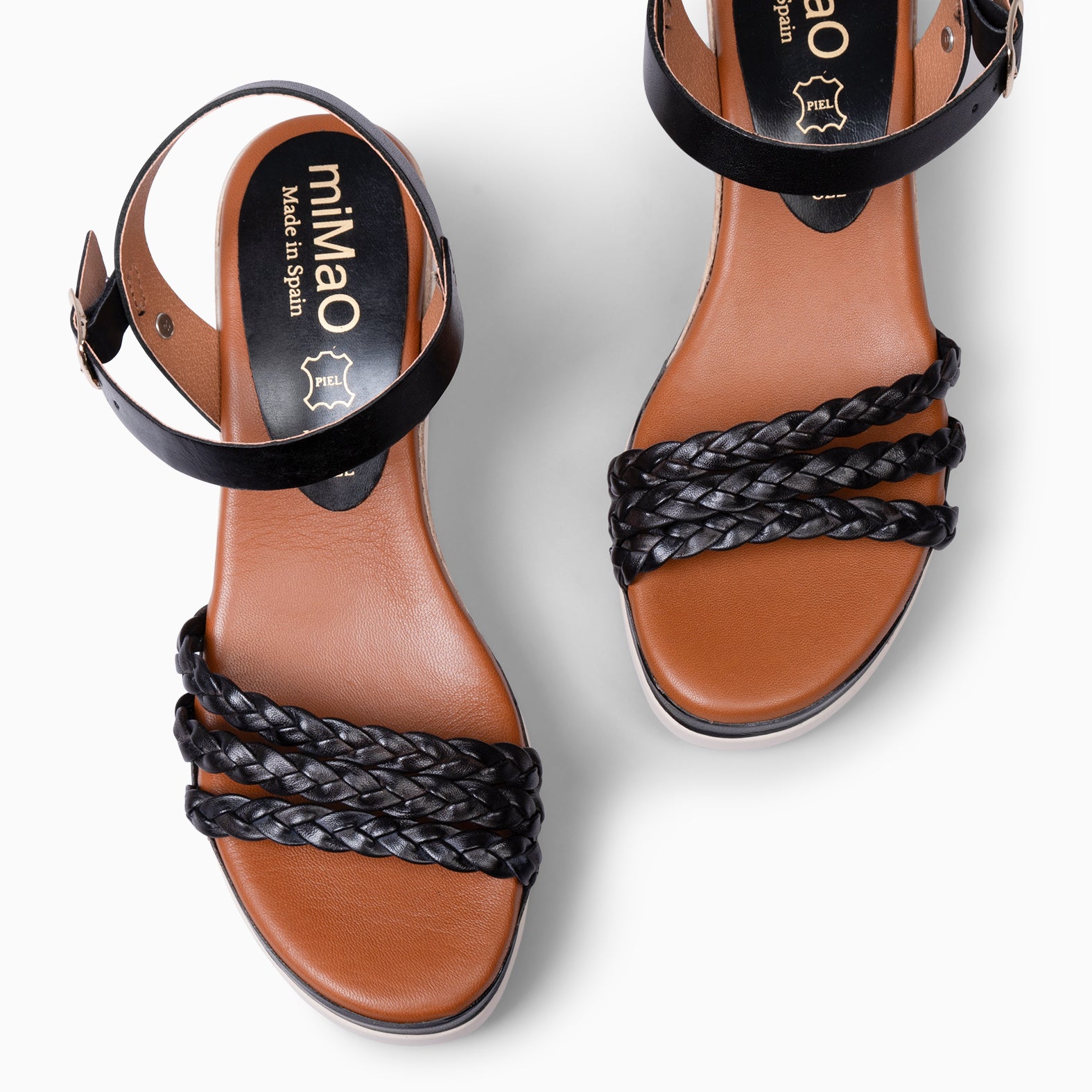 ADAYA – Sandales à talon compensé et lanières tressées NOIR