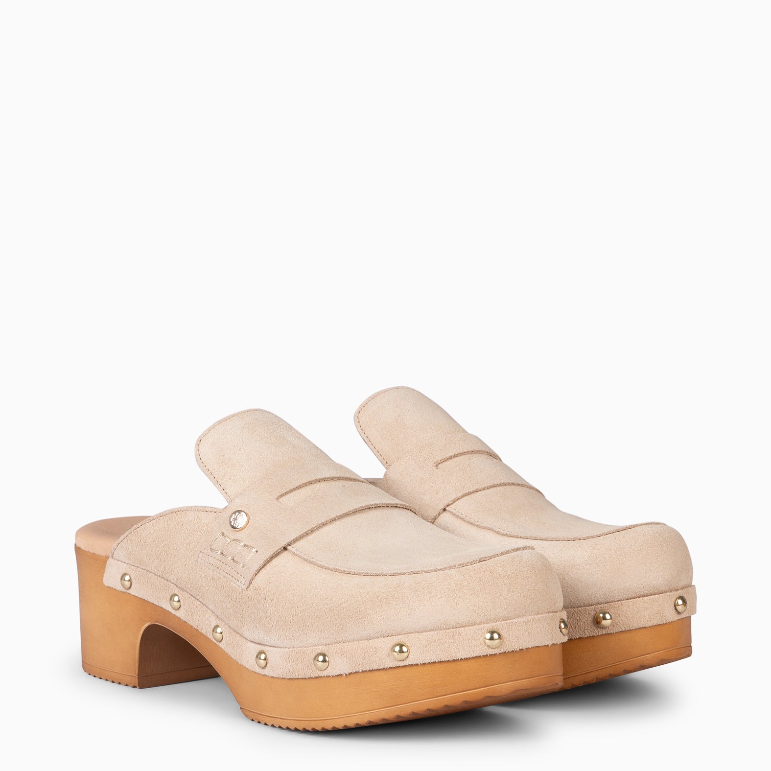 GASSIN - Zuecos con tacón Bajo y Plataforma BEIGE