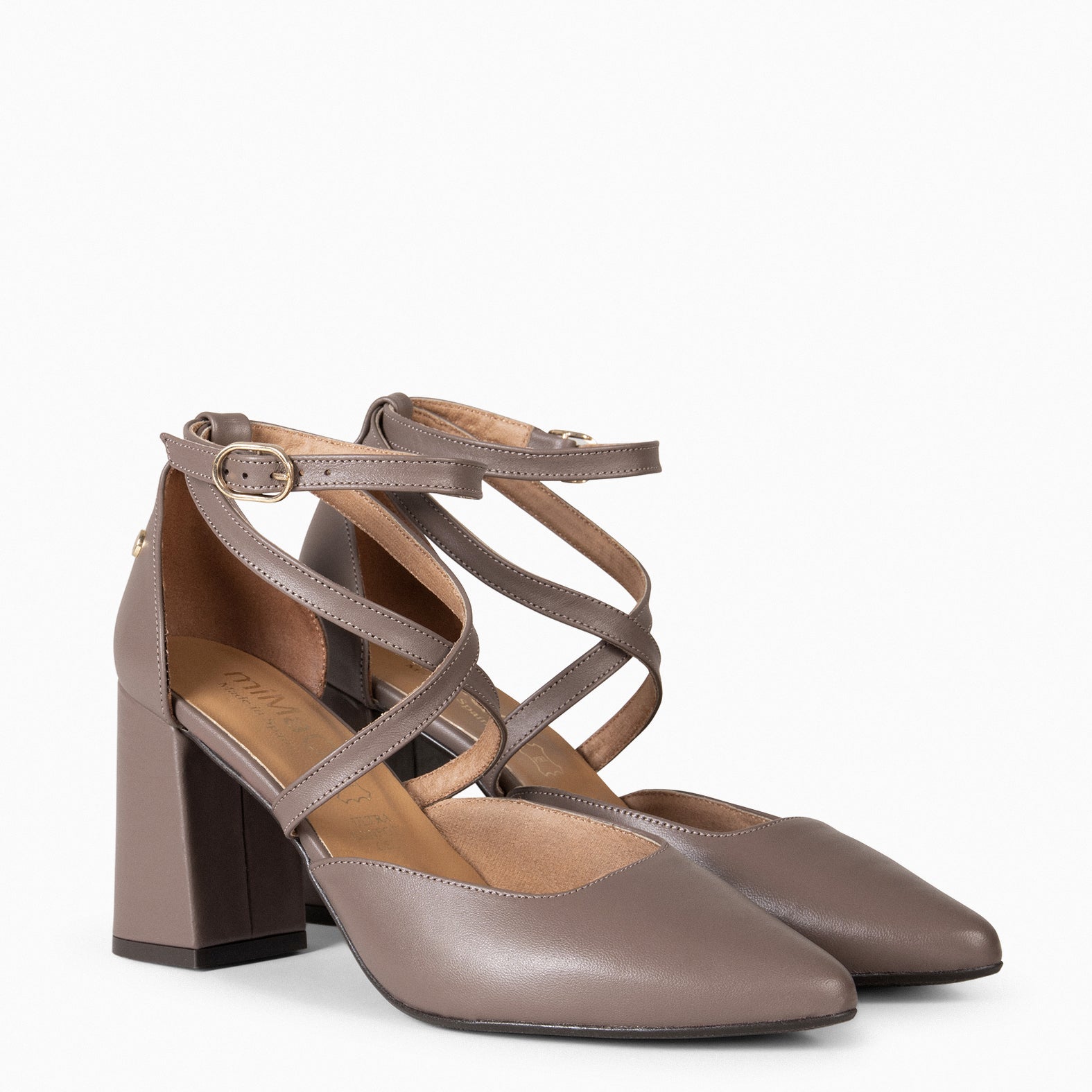 ARIEL - TAUPE Wide heel shoe