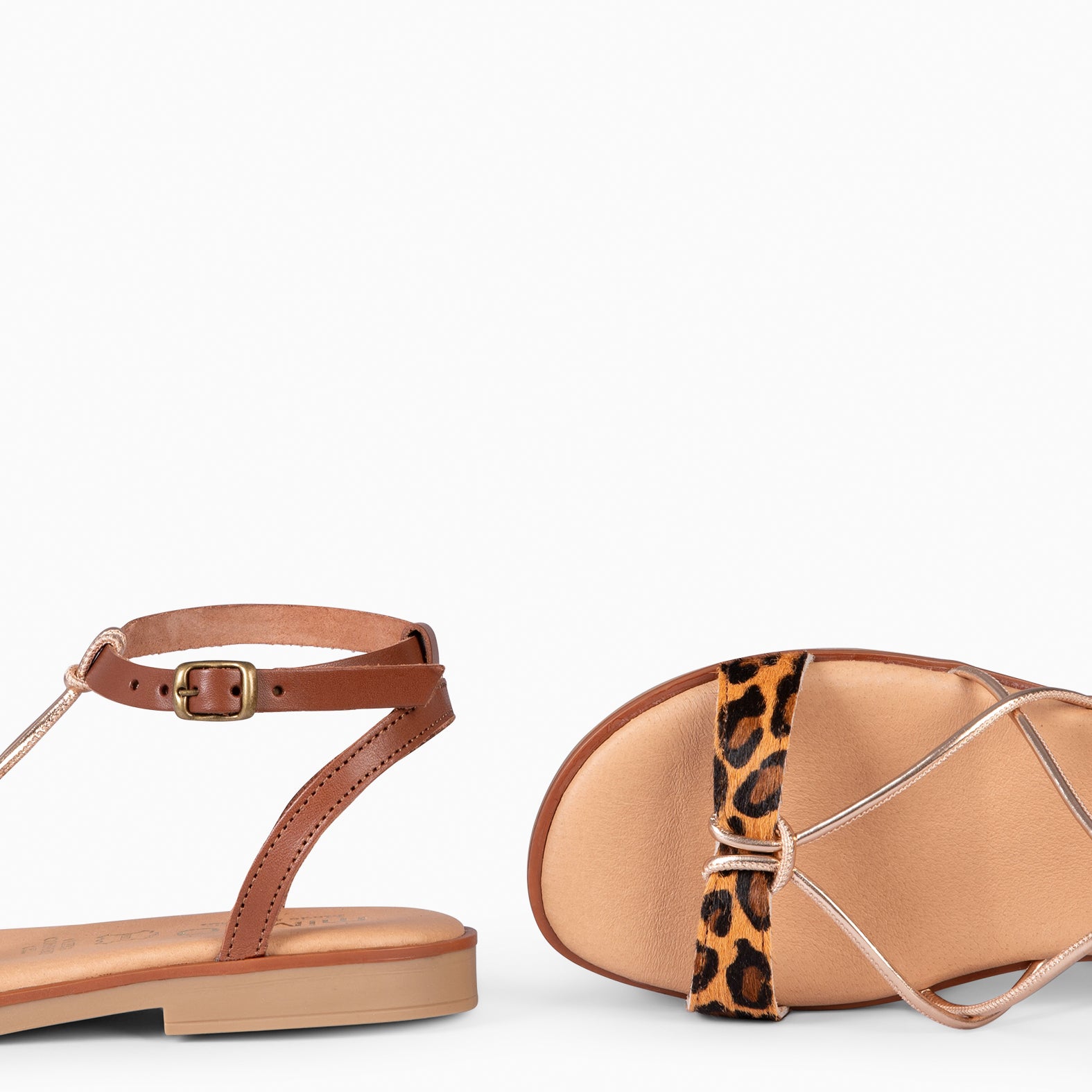 AMONET – Sandales plates bi matières LÉOPARD