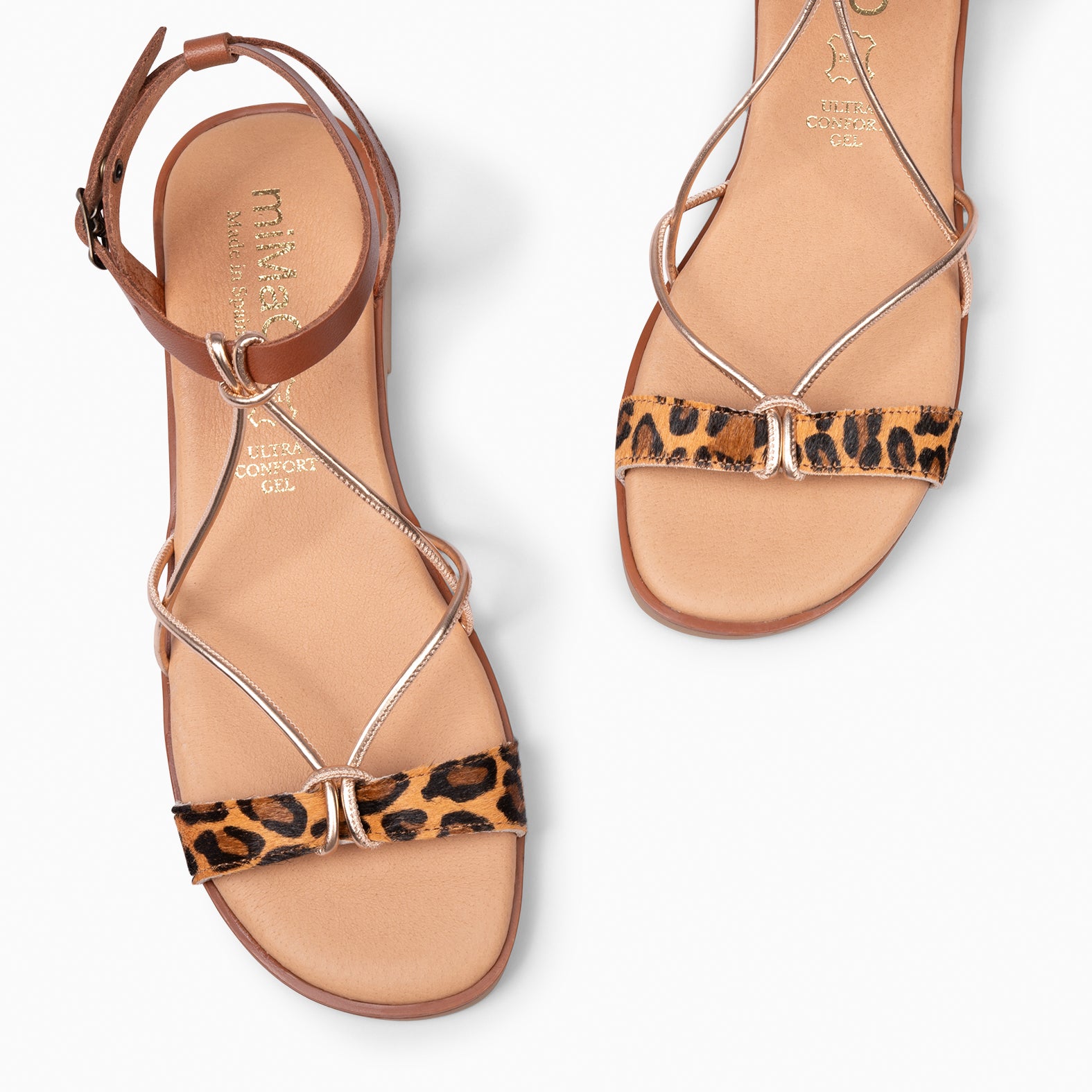 AMONET – Sandales plates bi matières LÉOPARD