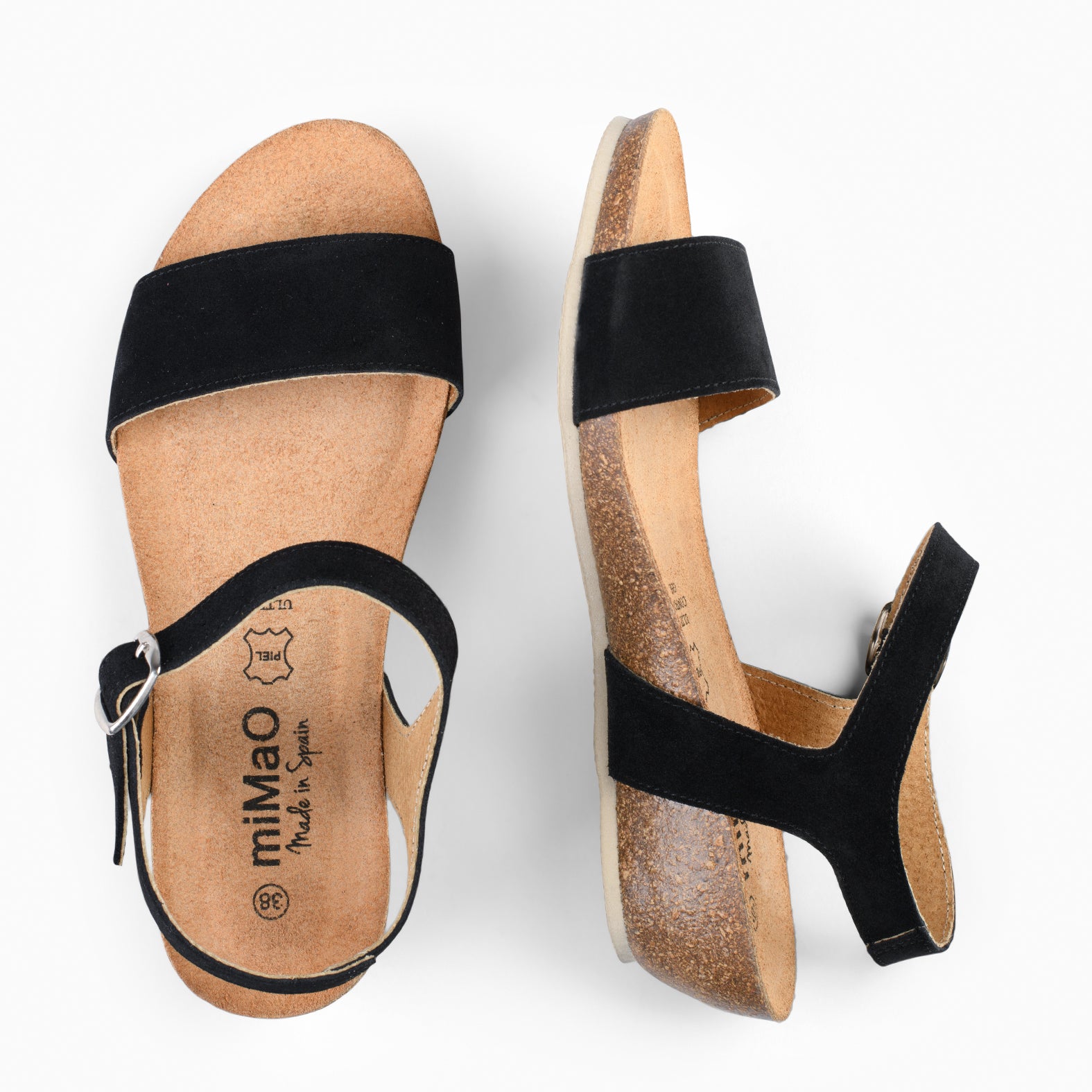 OAK – Sandalias Bio de serraje con cuña NEGRO