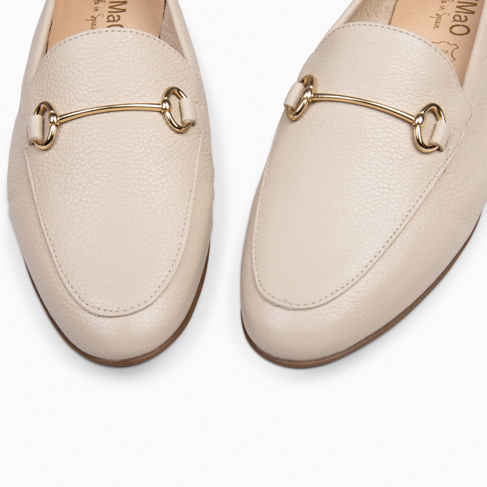 STYLE - BEIGE FLAT MOCCASINS WITH METALLIC EMBELLISHMENT