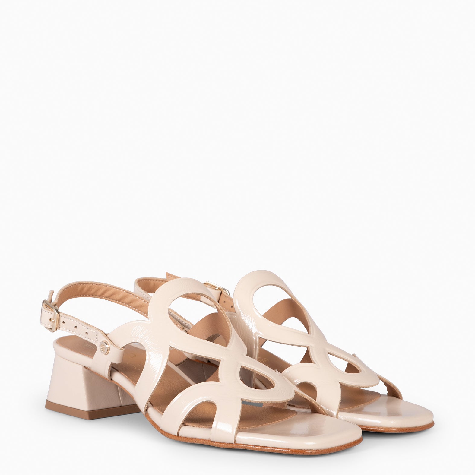 SARA - BEIGE WIDE HEELED SANDALS SHOES