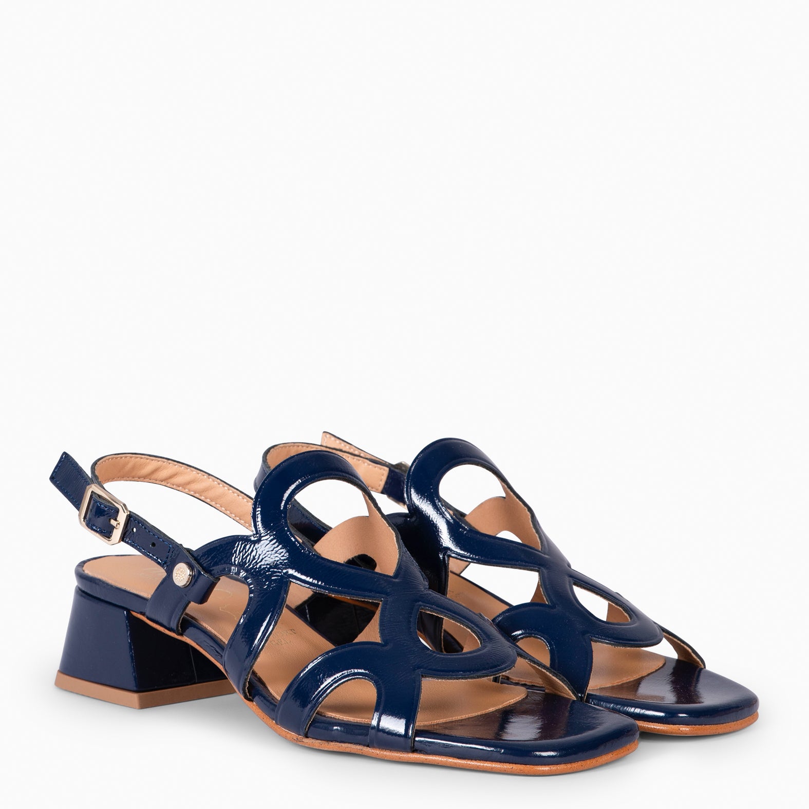 SARA - NAVY WIDE HEELED SANDALS SHOES