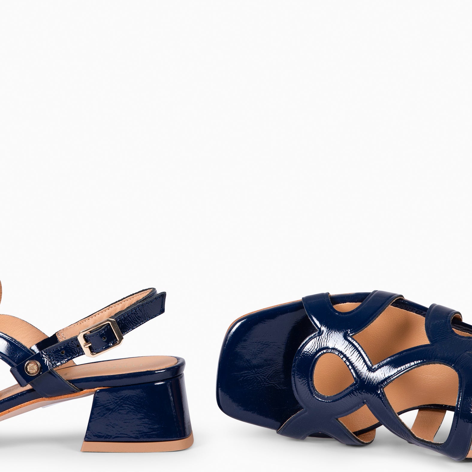 SARA - NAVY WIDE HEELED SANDALS SHOES