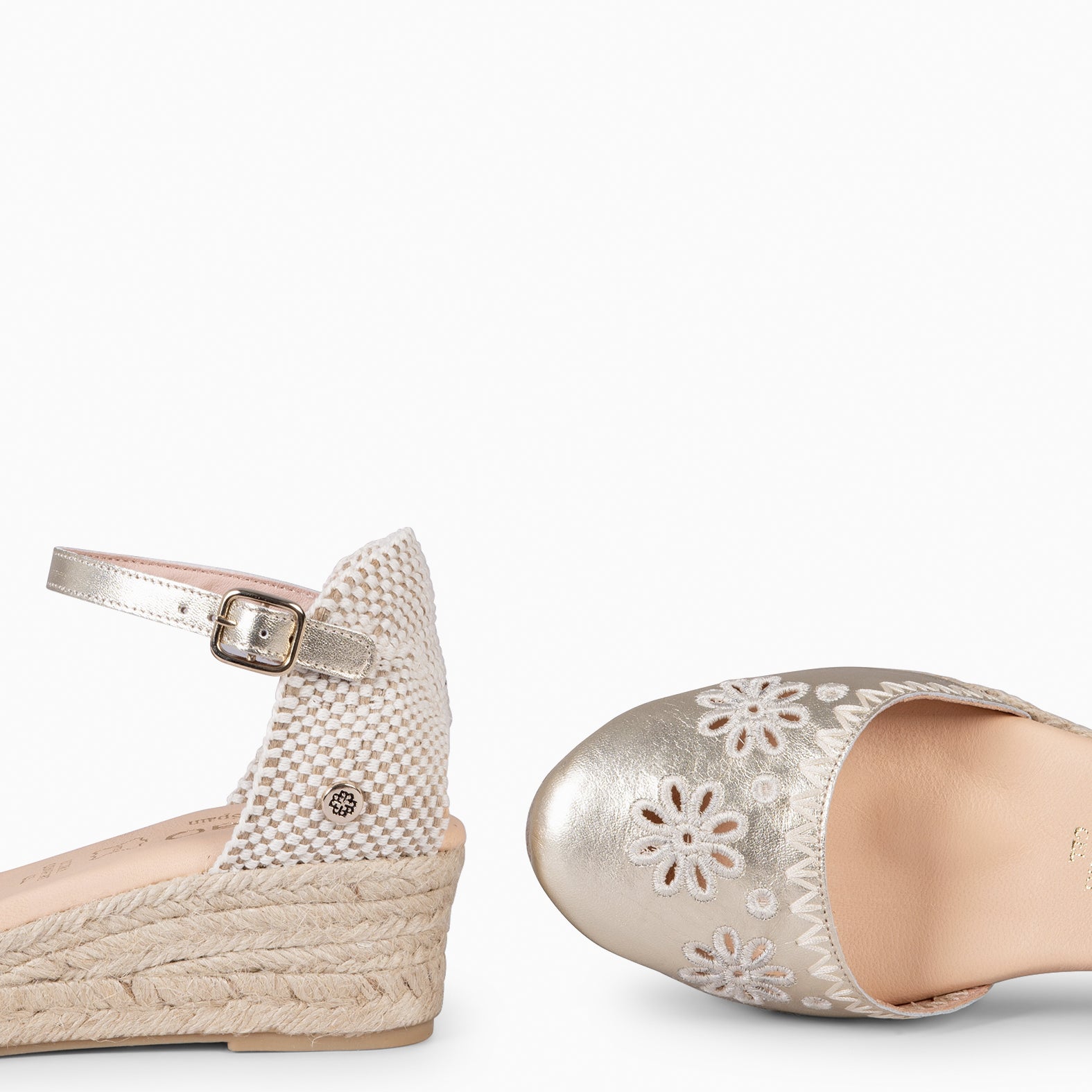 CASARES XS - Espadrilles en cuir brodé DORÉ