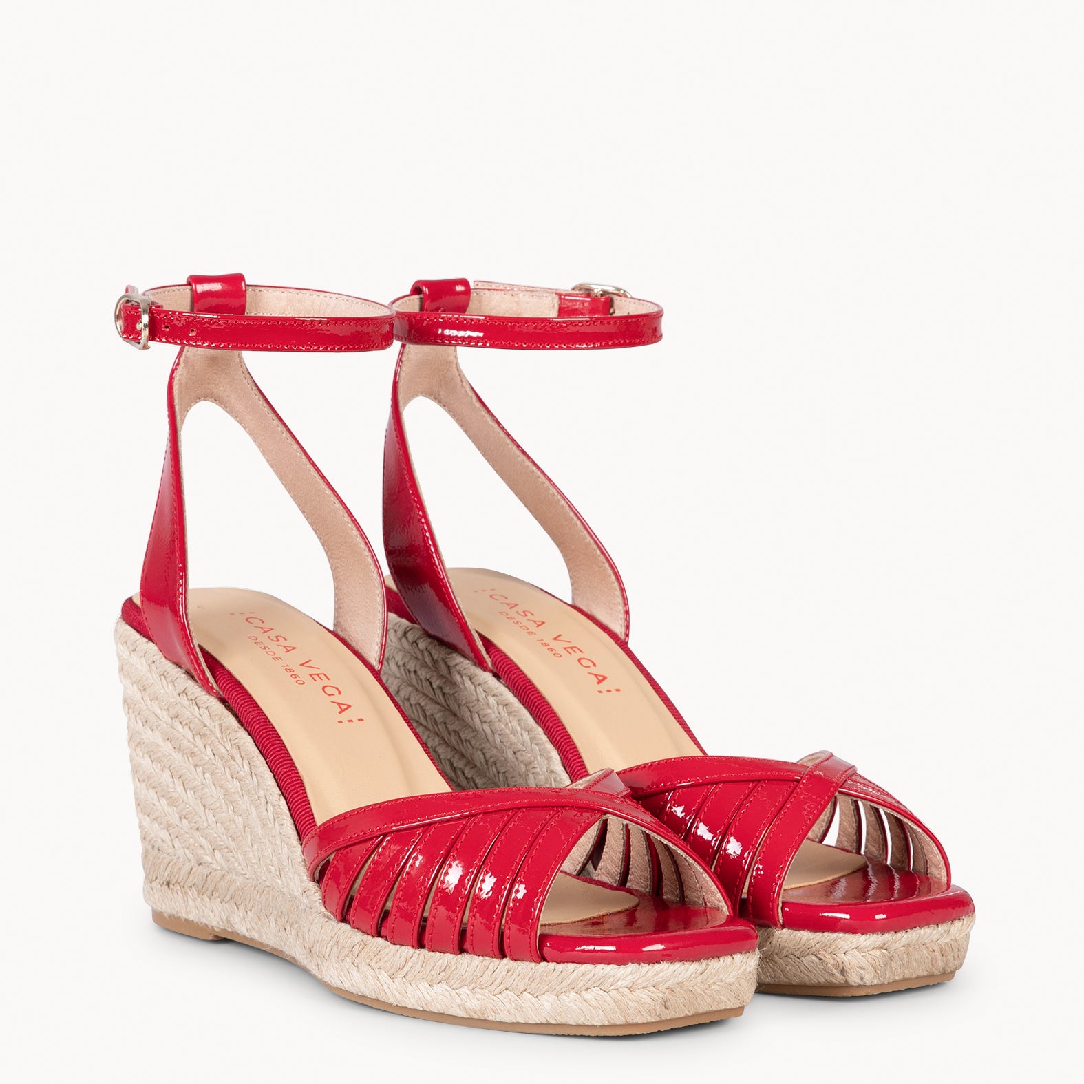 ISABEL - RED Wedge sandals with cross straps