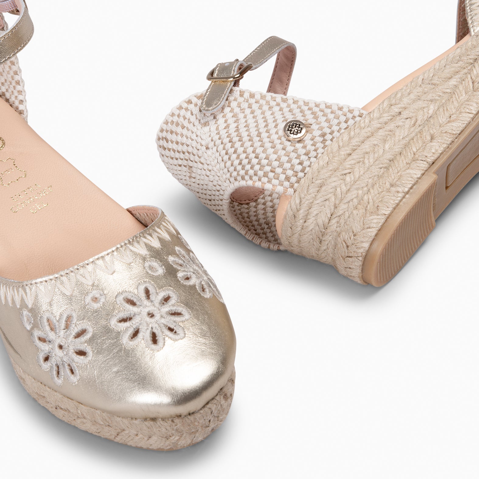 CASARES XS - Espadrilles en cuir brodé DORÉ