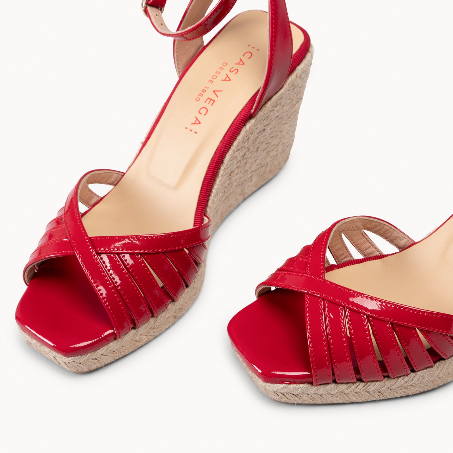 ISABEL - RED Wedge sandals with cross straps