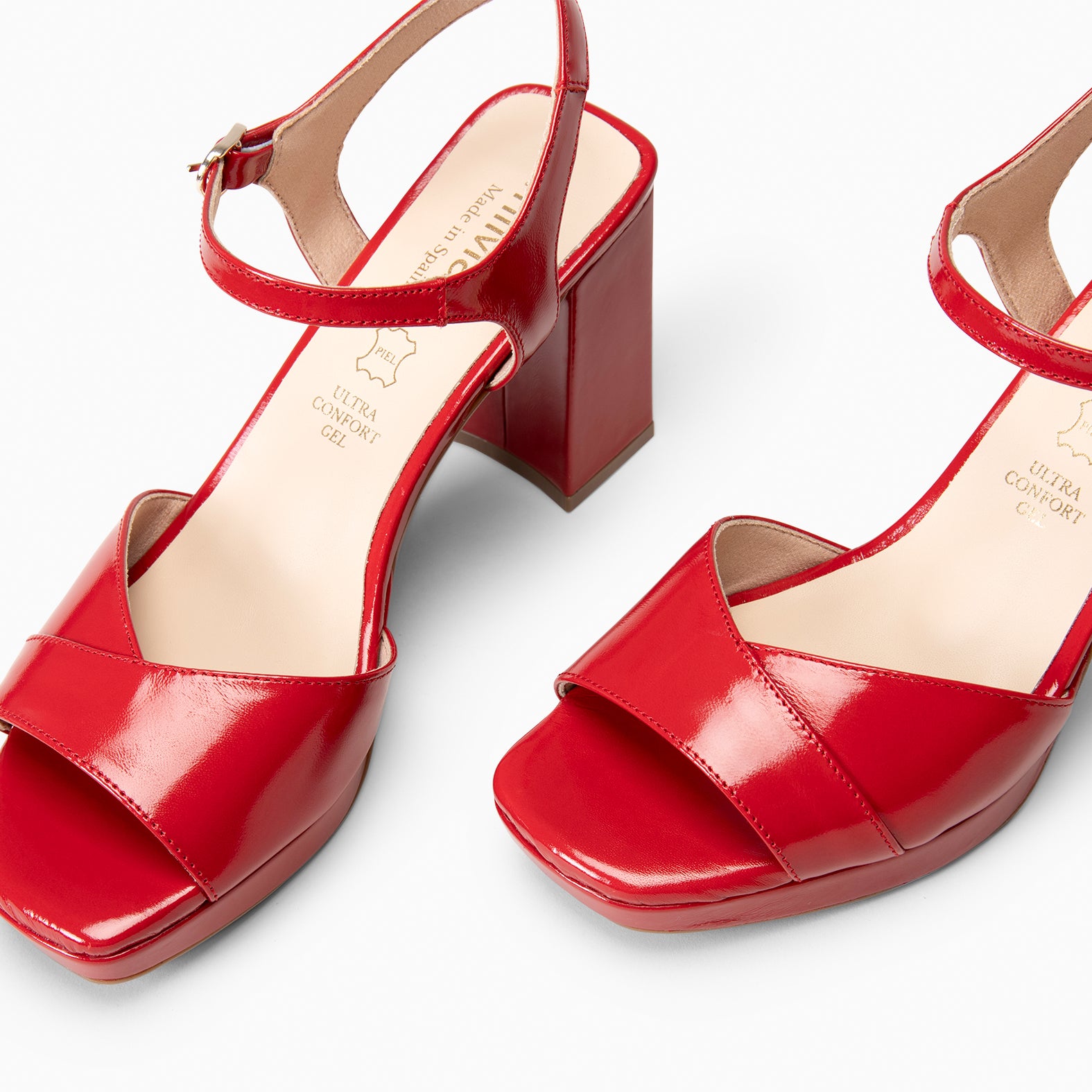 MICHELLE – Sandales à talon large et plateforme ROUGE