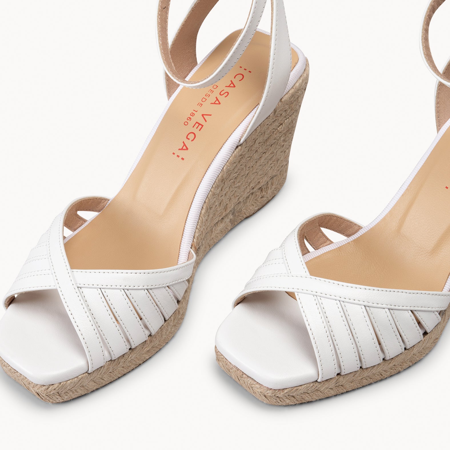 ISABEL - WHITE Wedge sandals with cross straps