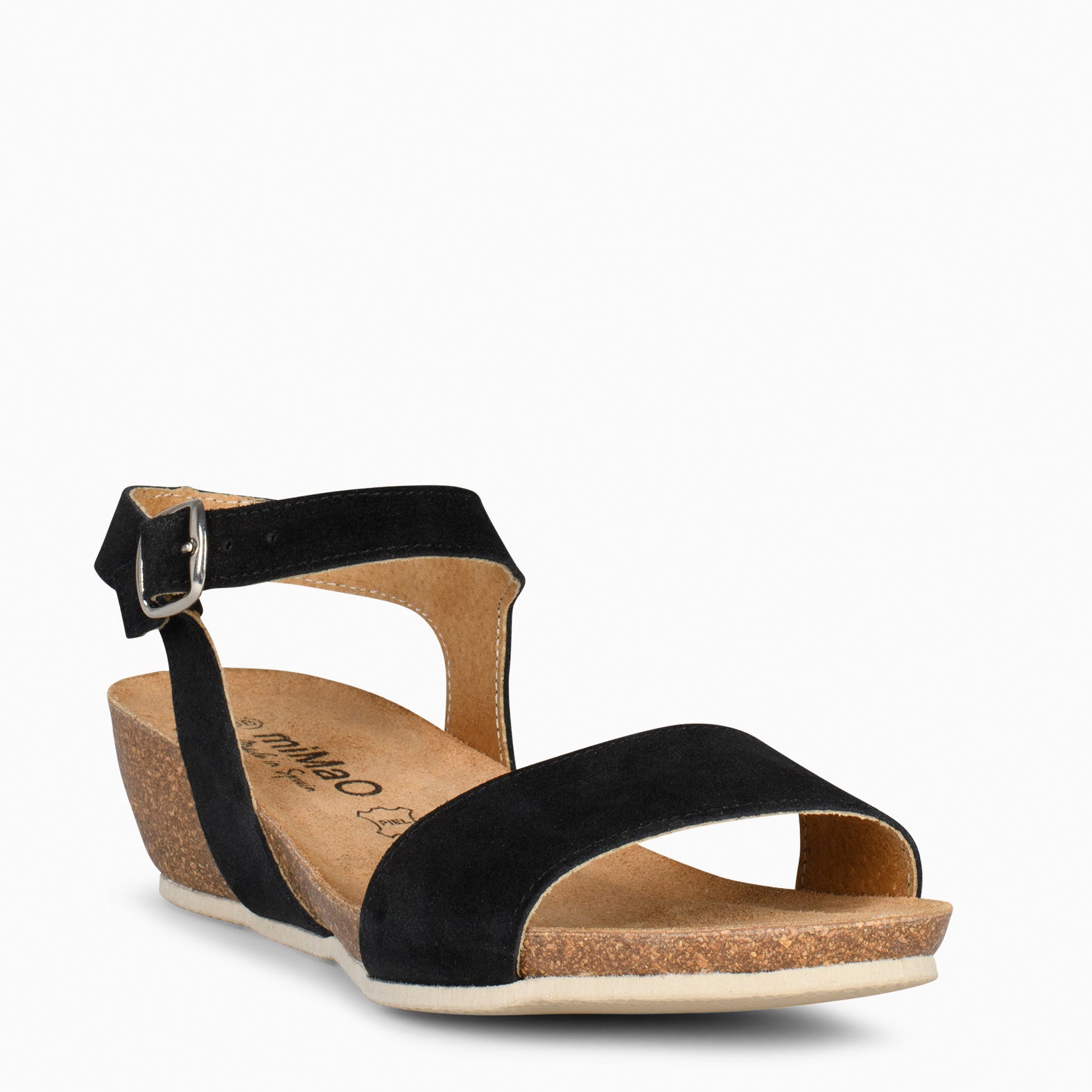 OAK – Sandalias Bio de serraje con cuña NEGRO